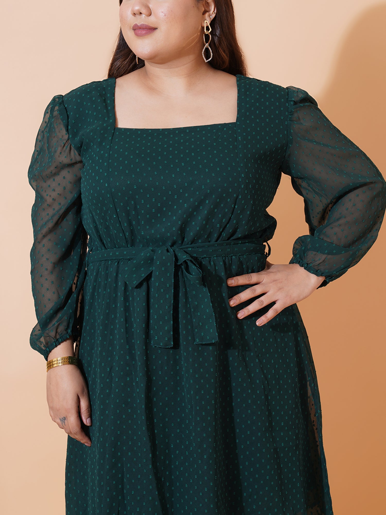 Women Plus Size Puff Sleeves Fit & Flare Dress