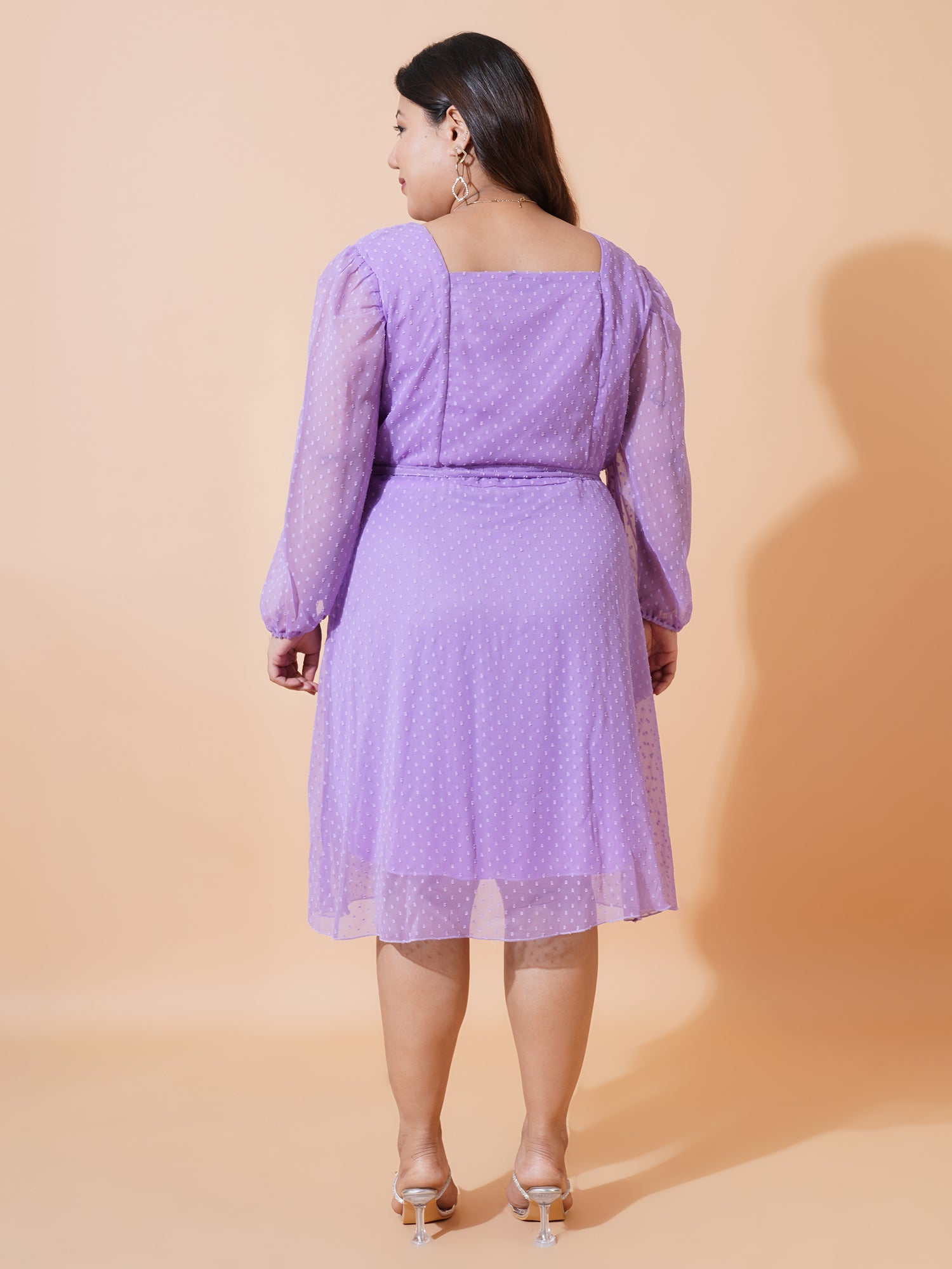 Women Plus Size Self Design Puff Sleeve Fit & Flare Dress