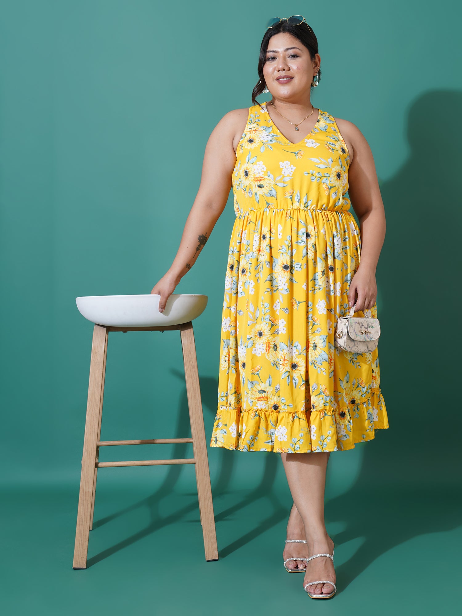 Women Plus Size Floral Printed A-Line Midi Dress