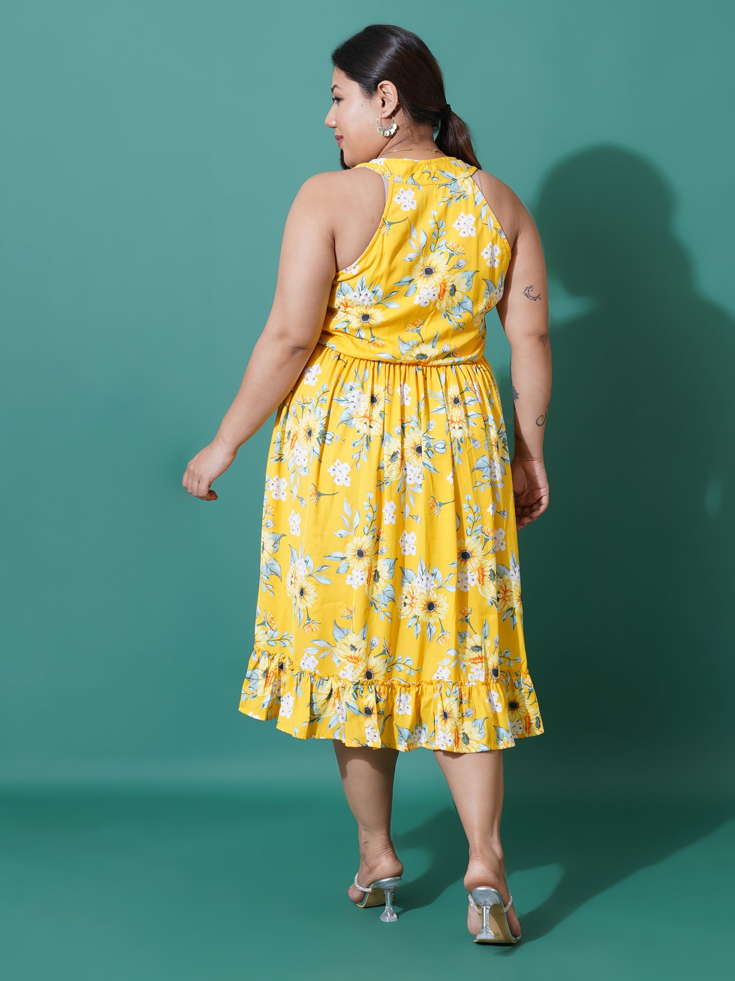 Women Plus Size Floral Printed A-Line Midi Dress