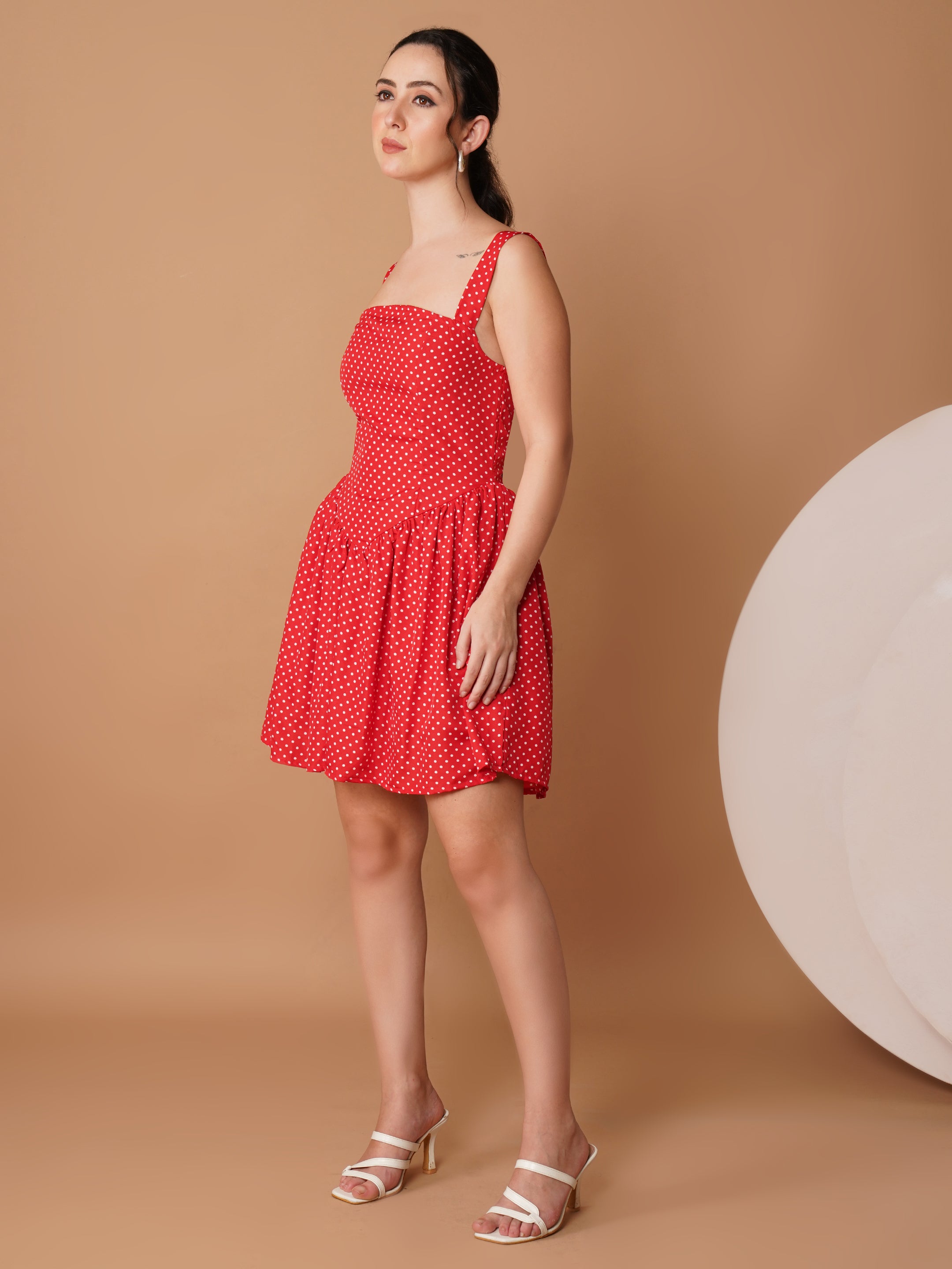 U&F Red Polka Dot Square Neck Mini Dress