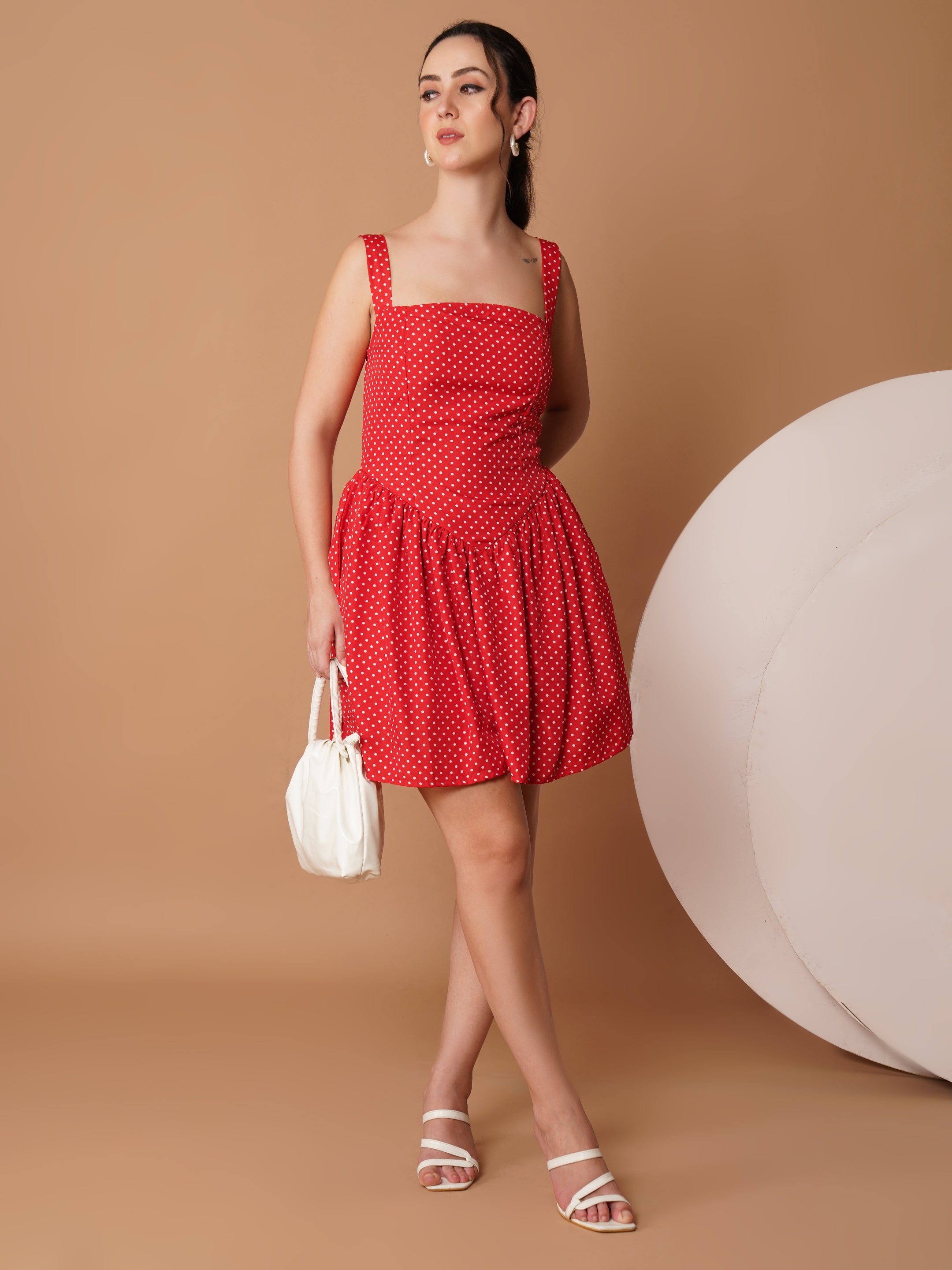 U&F Red Polka Dot Square Neck Mini Dress