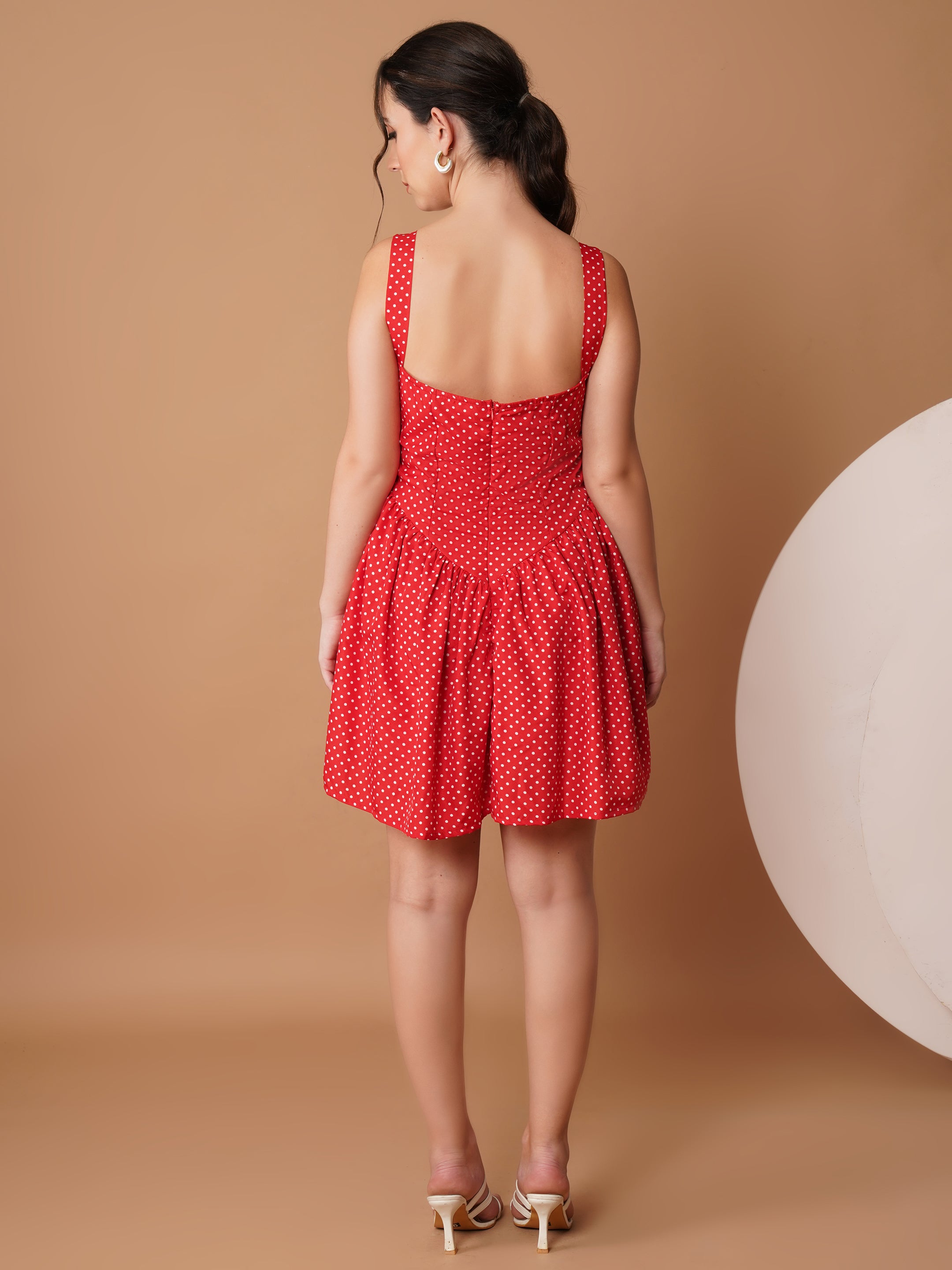 U&F Red Polka Dot Square Neck Mini Dress
