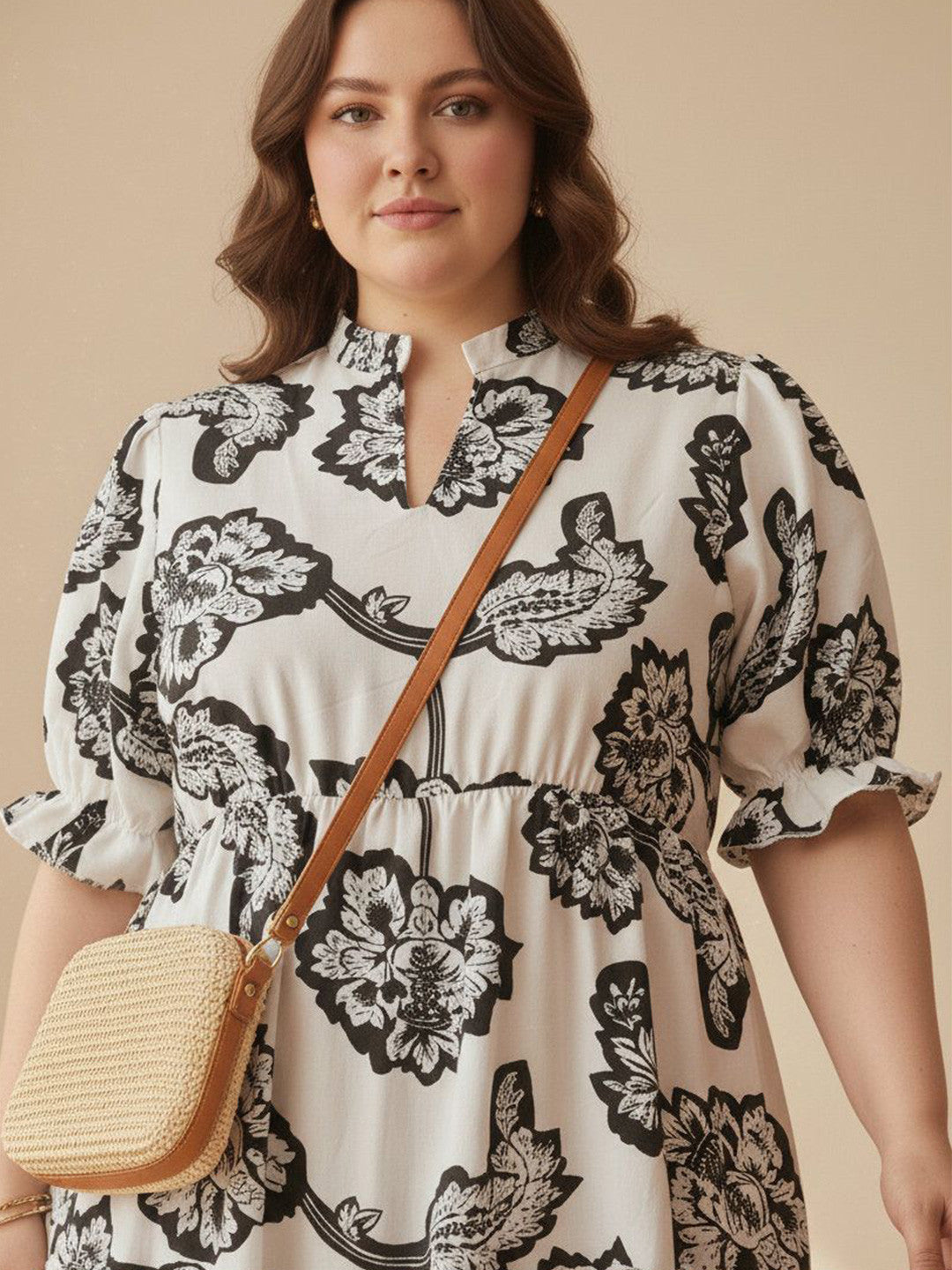 U&F Beyond Women White Monochrome Floral Tiered Midi Dress