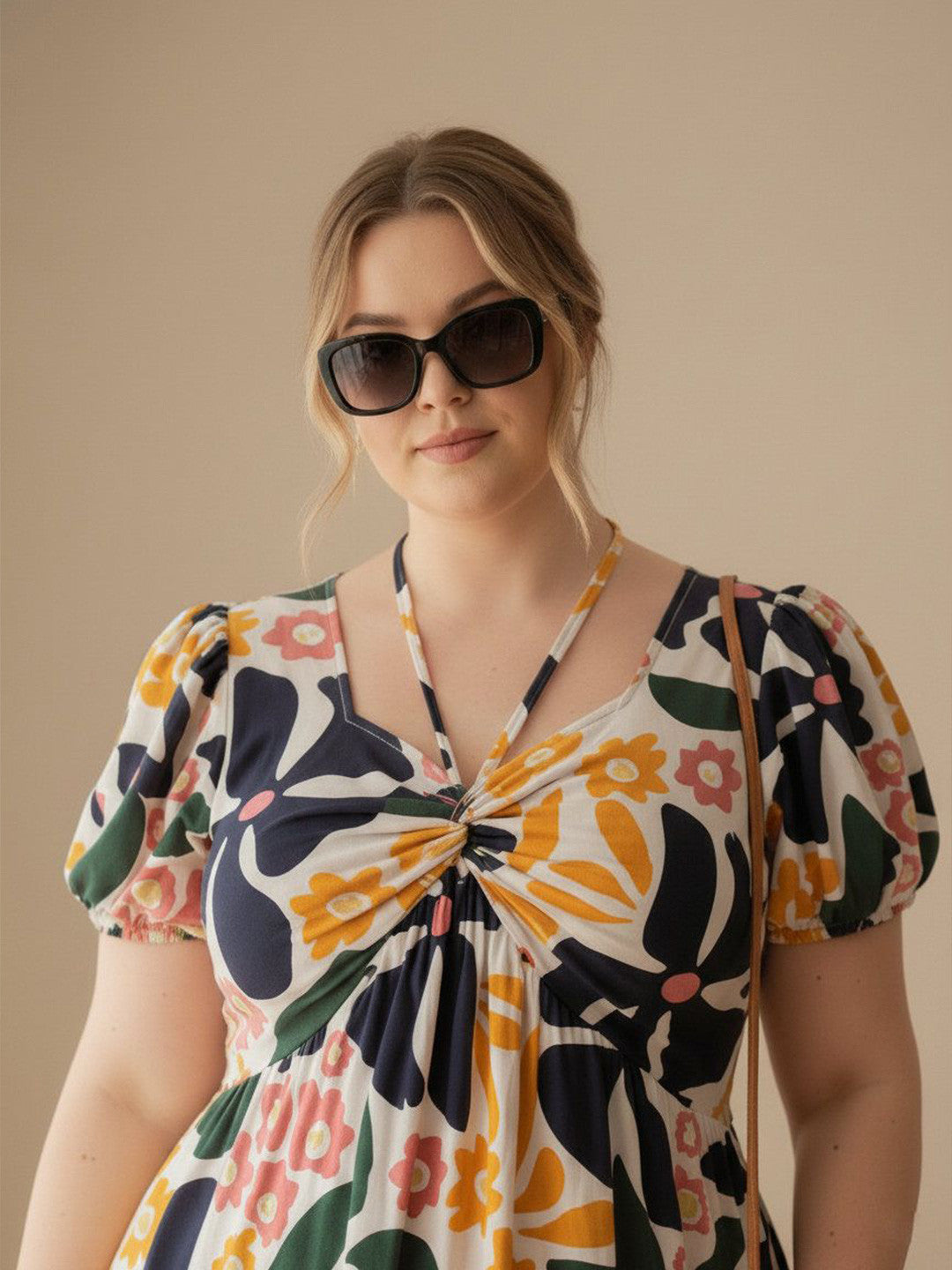 U&F Beyond Women Multicolor Floral Twist-Front Maxi Dress