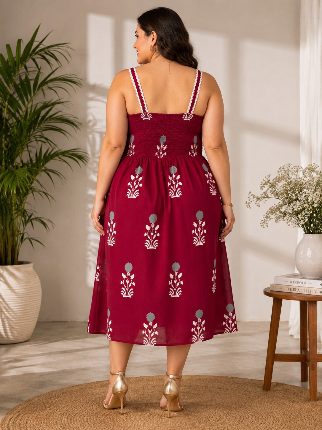 U&F Beyond Women Plus Size Ethnic Motif Fit & Flare Midi Dress