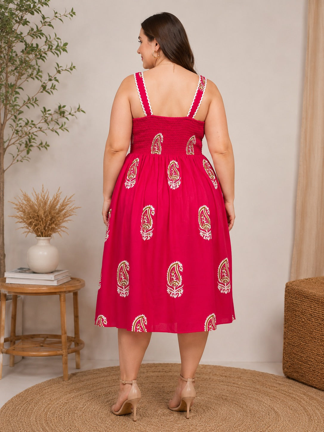 U&F Beyond Women Plus Size Paisley Motif Fit & Flare Midi Dress
