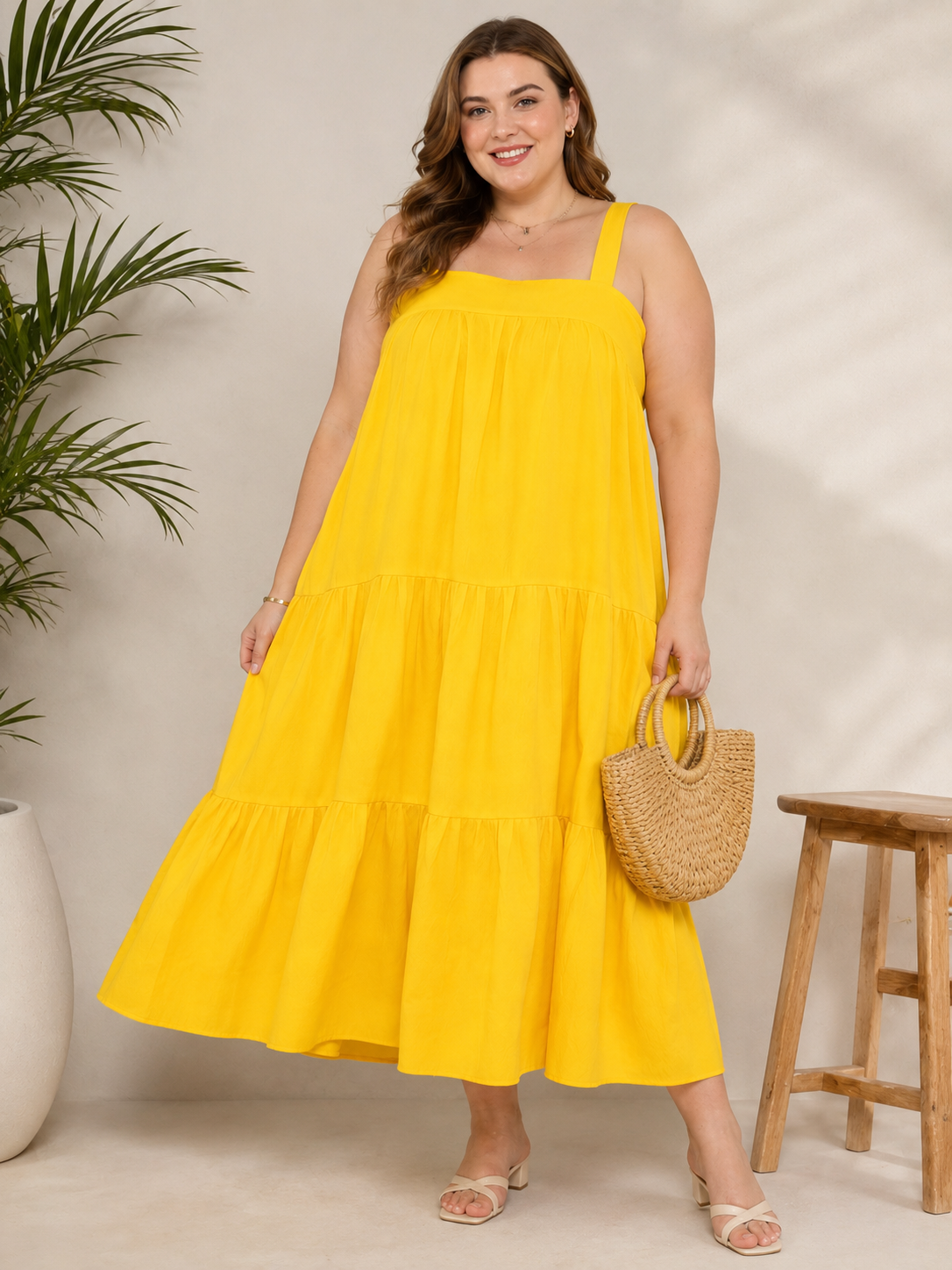 U&F Beyond Yellow Tiered Maxi Plus Size Dress