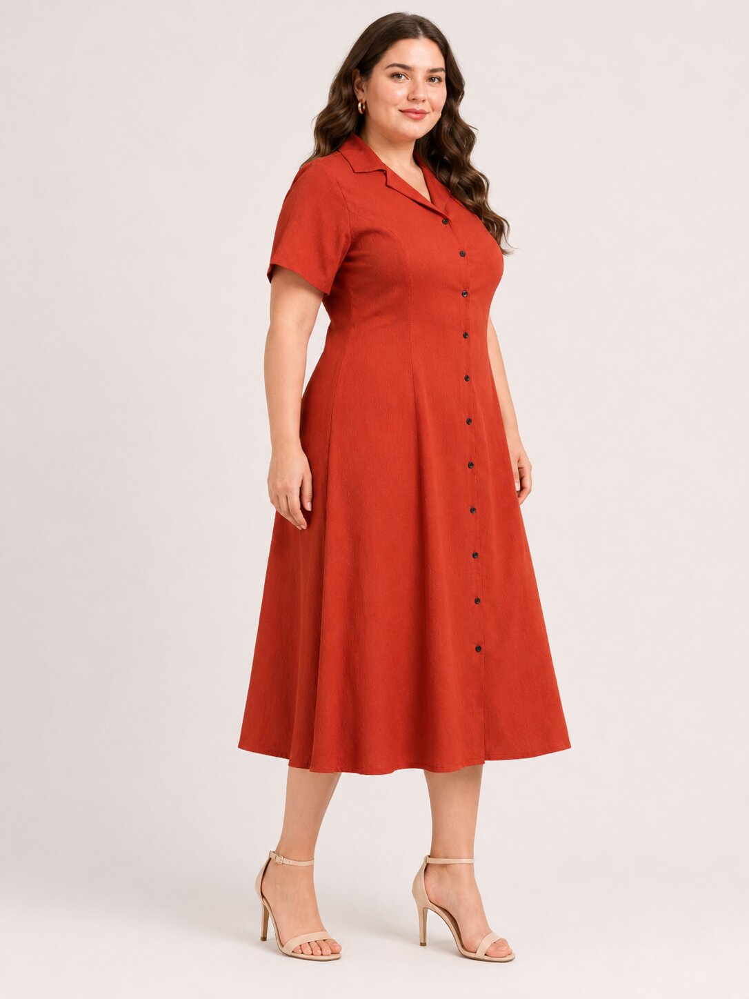 U&F Beyond Plus Size Rust Solid Fit & Flare Midi Dress