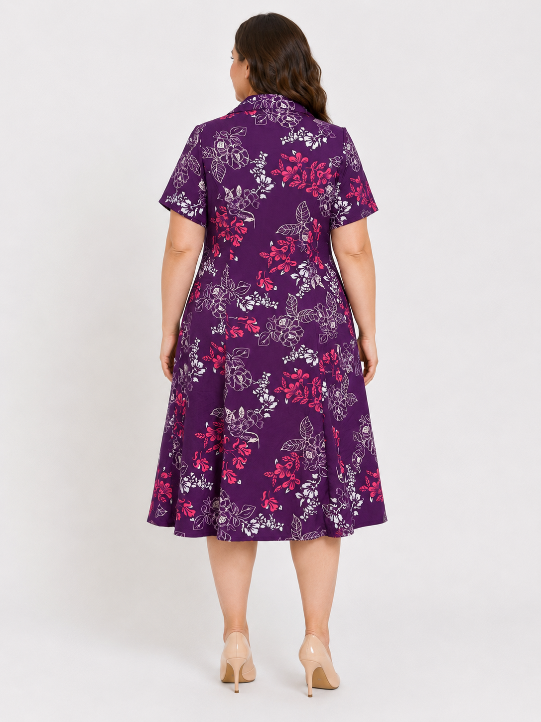 U&F Beyond Plus Size Purple Floral Printed Fit & Flare Midi Dress