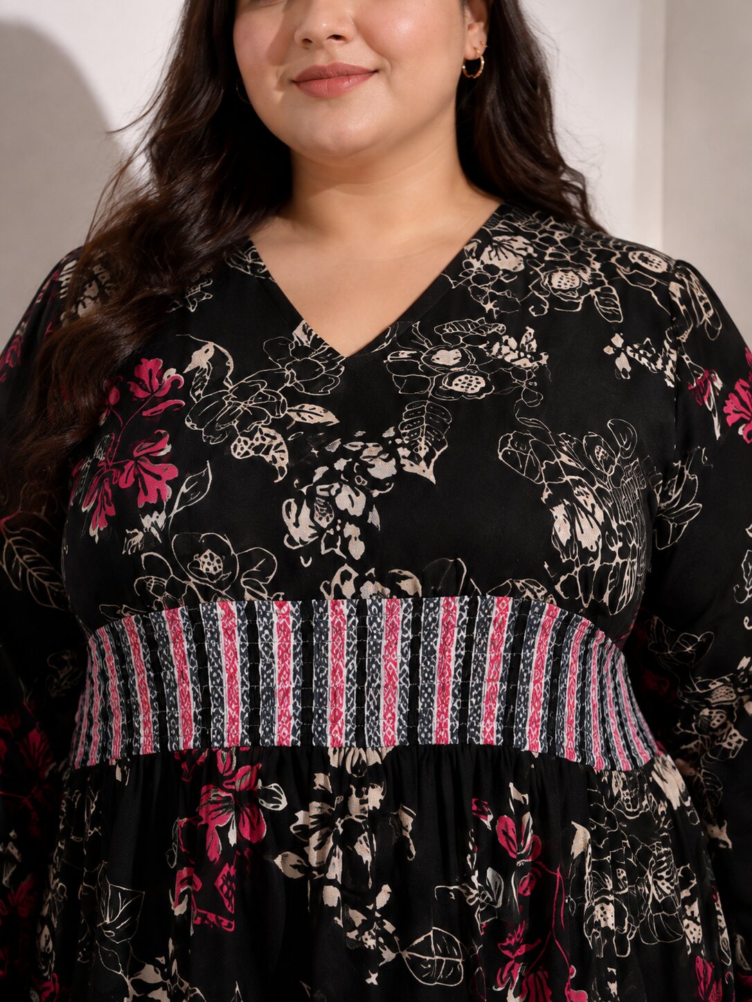 U&F Beyond Plus Size Cotton Black Floral Printed Tiered Midi Dress