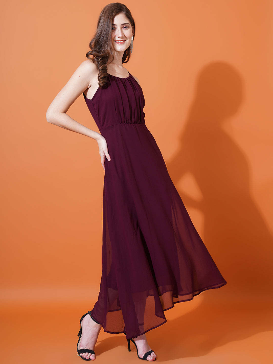 Women Shoulder Straps Ruffled Maxi Dress