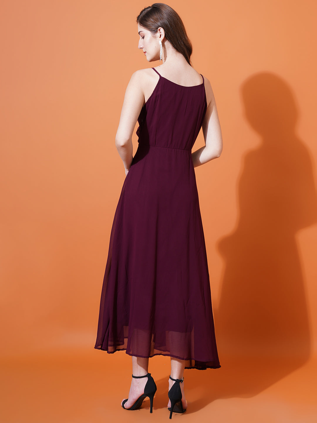 Women Shoulder Straps Ruffled Maxi Dress