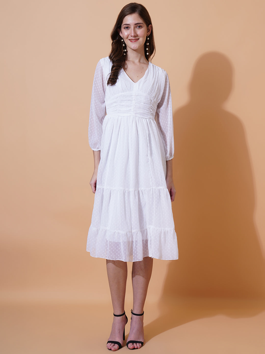 Women V-Neck Georgette Fit & Flare Midi Dress