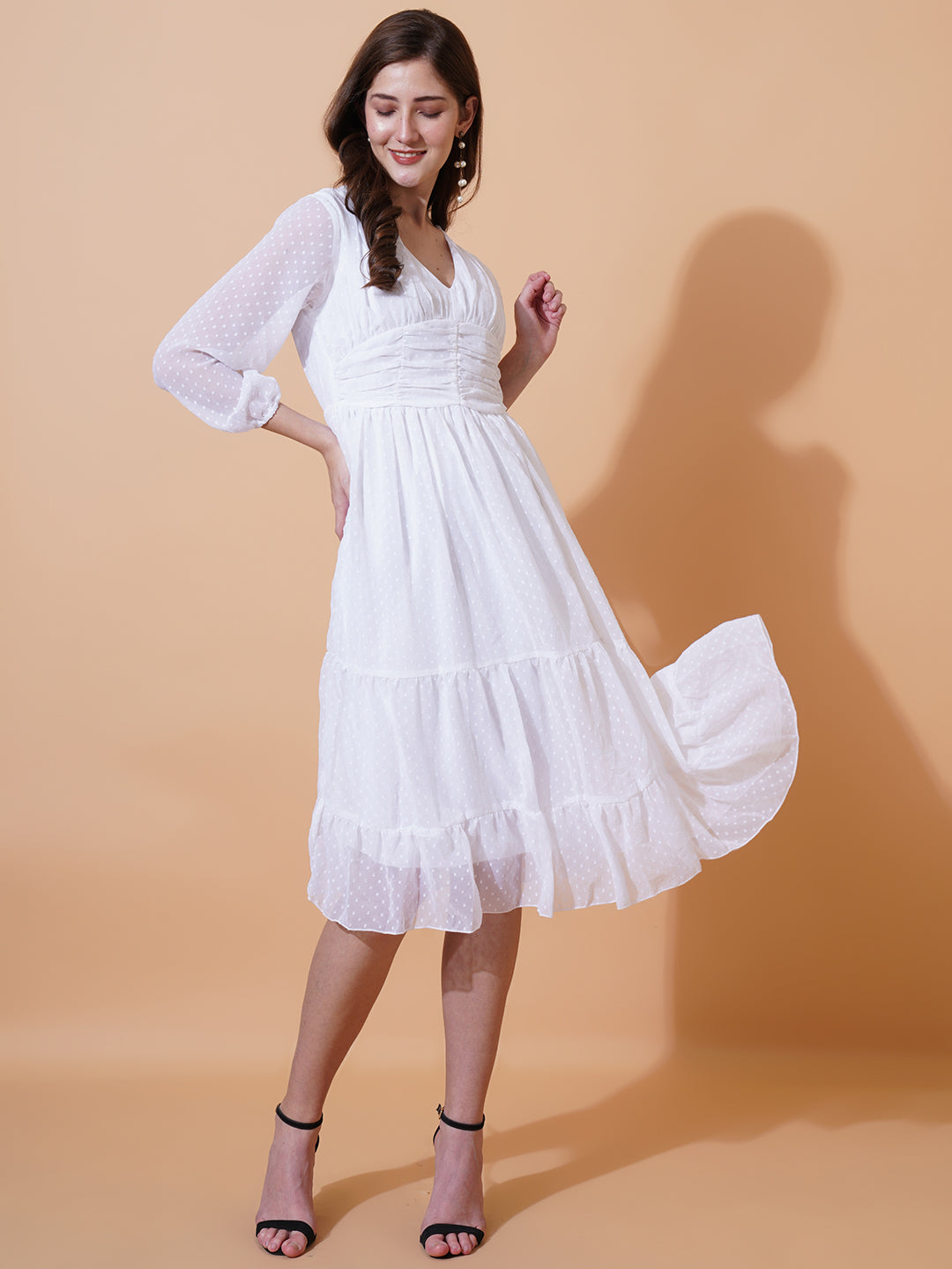 Women V-Neck Georgette Fit & Flare Midi Dress