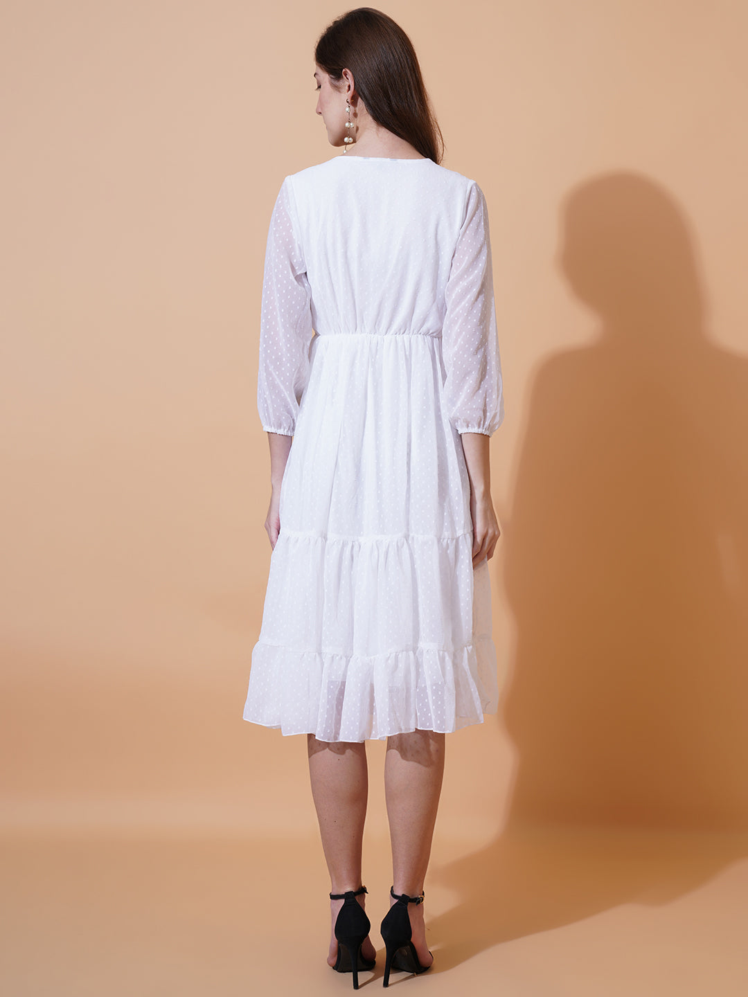 Women V-Neck Georgette Fit & Flare Midi Dress