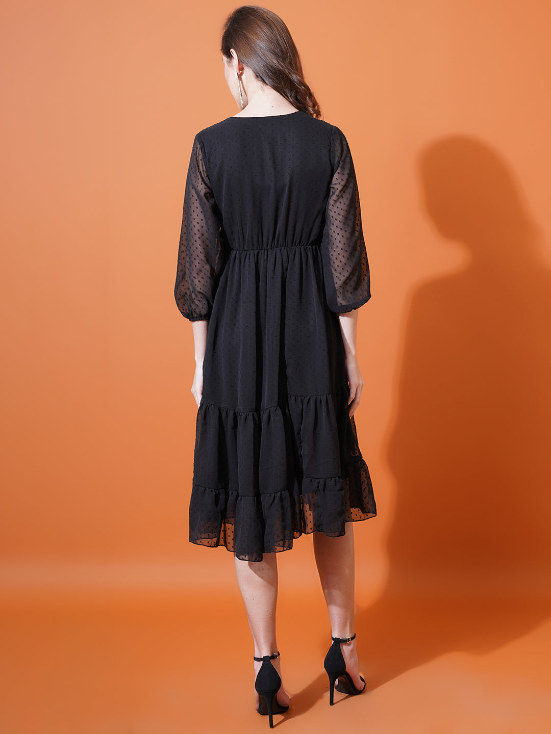 Women V Neck Georgette Empire Midi Dress