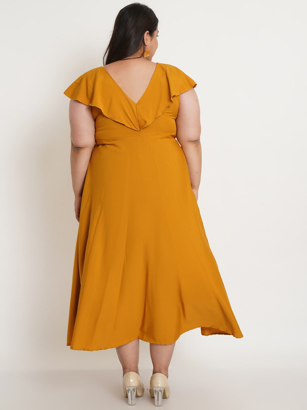 Women Plus Size Mustard Yellow Crepe Maxi Dress