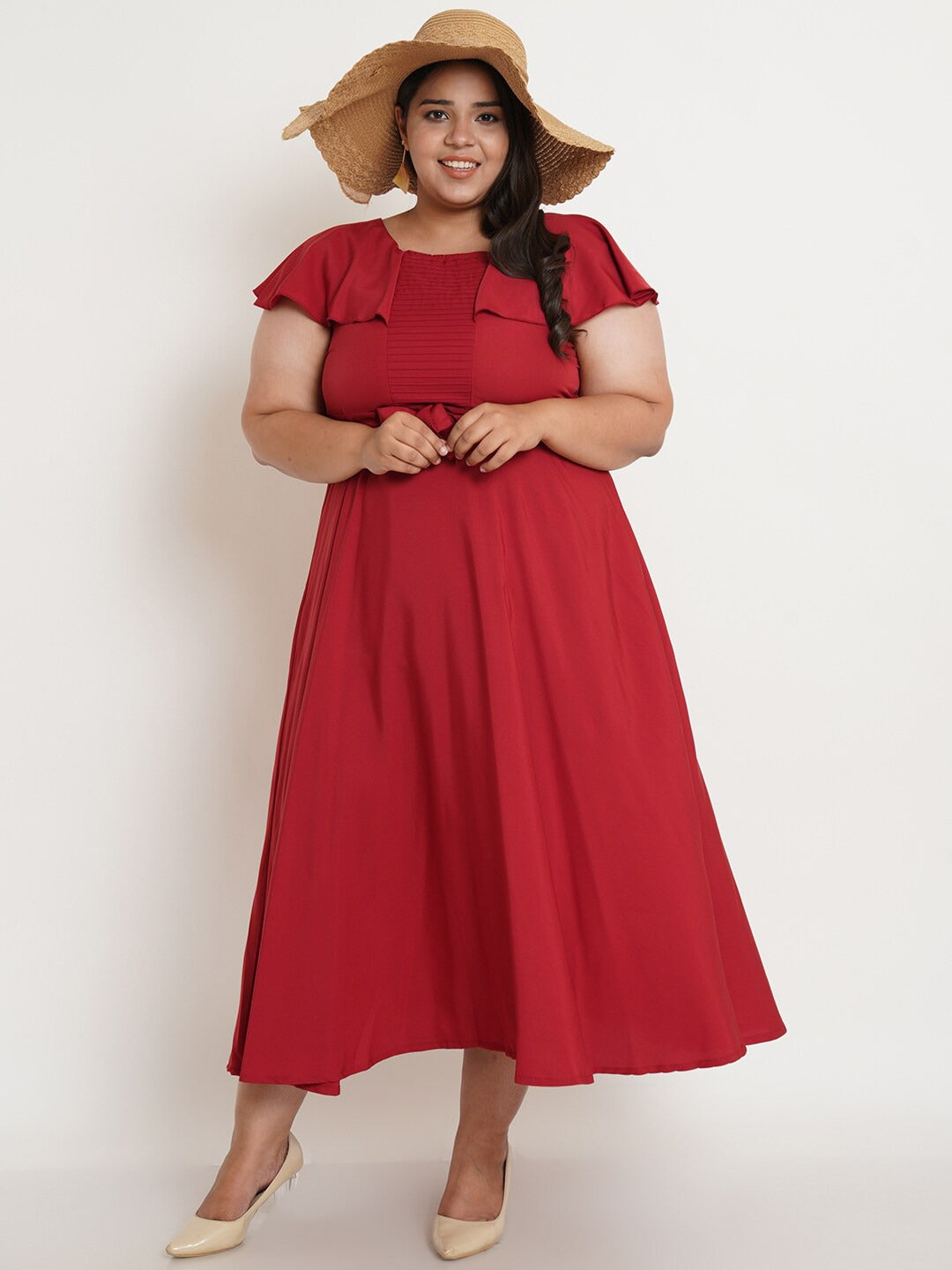 Women Plus Size Maroon Crepe Maxi Dress