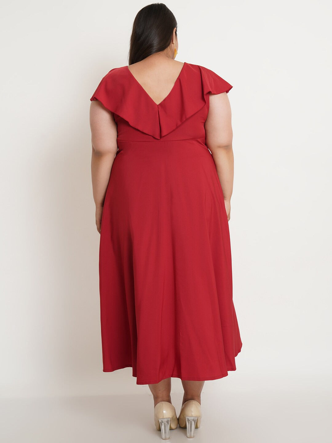 Women Plus Size Maroon Crepe Maxi Dress