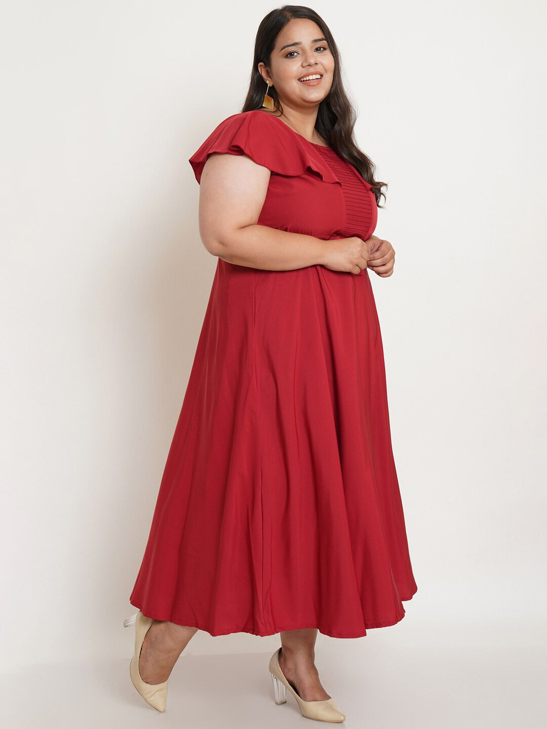 Women Plus Size Maroon Crepe Maxi Dress