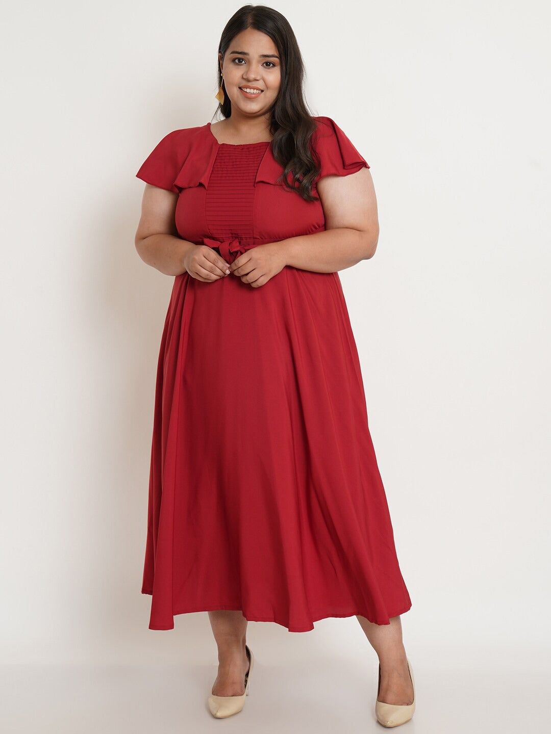 Women Plus Size Maroon Crepe Maxi Dress
