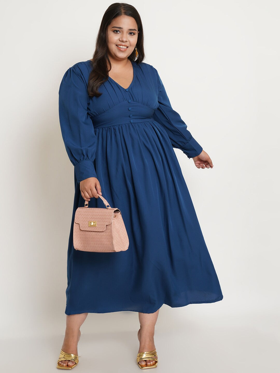 Women Plus Size Teal Crepe Maxi Dress