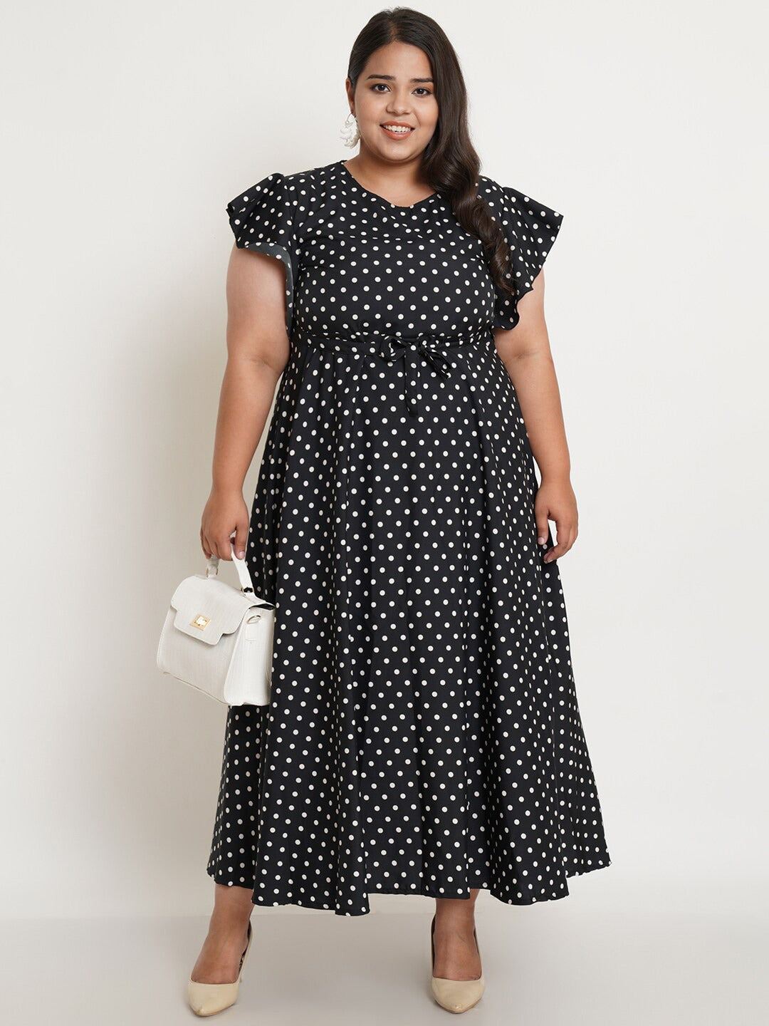 Women Plus Size Black Crepe Maxi Dress