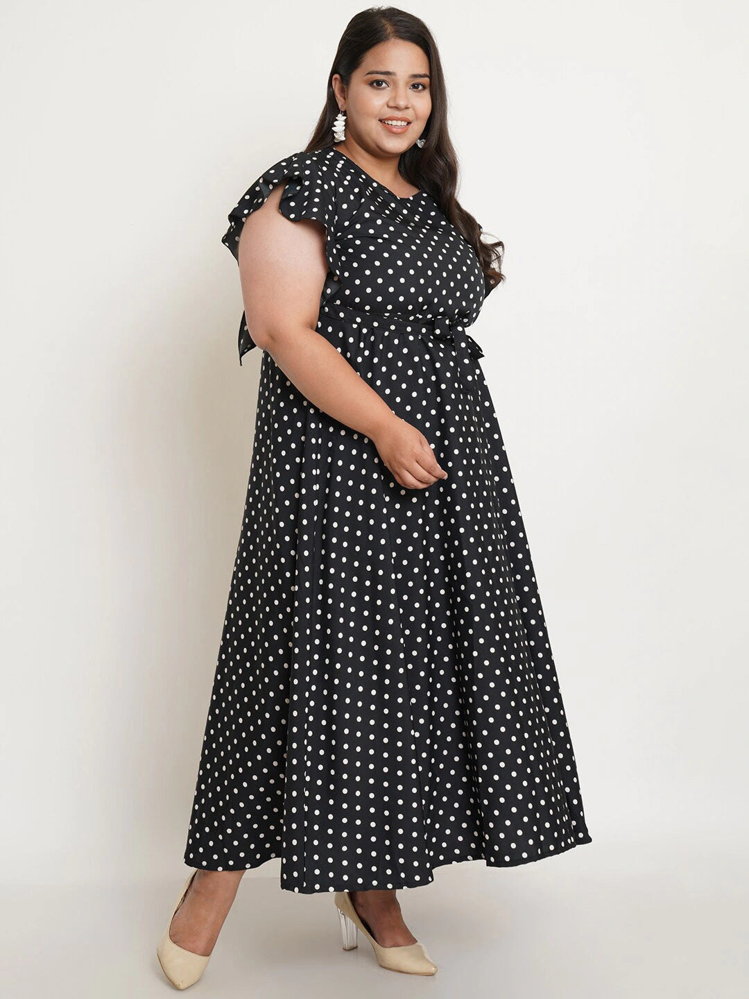 Women Plus Size Black Crepe Maxi Dress