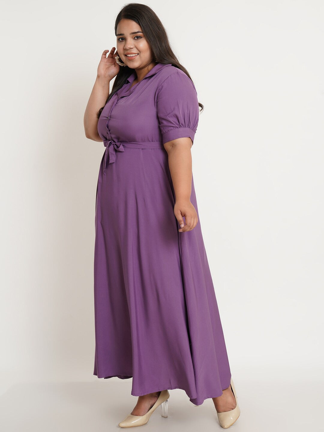 Women's Plus Size Purple Crepe Maxi Dress