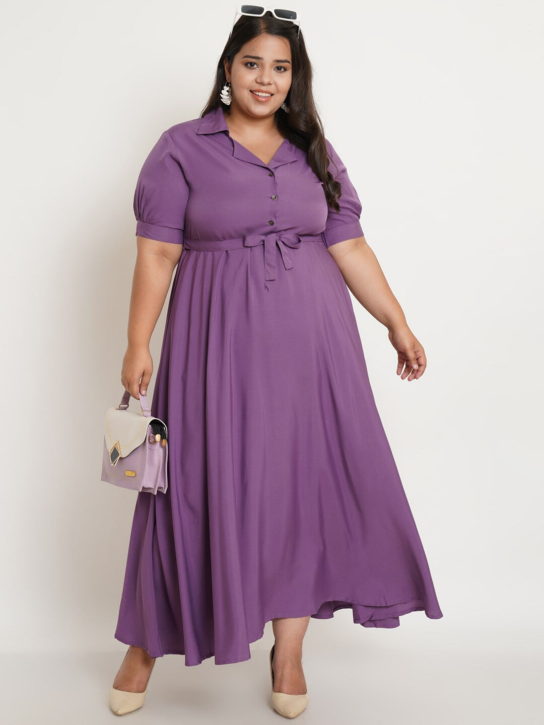 Women's Plus Size Purple Crepe Maxi Dress