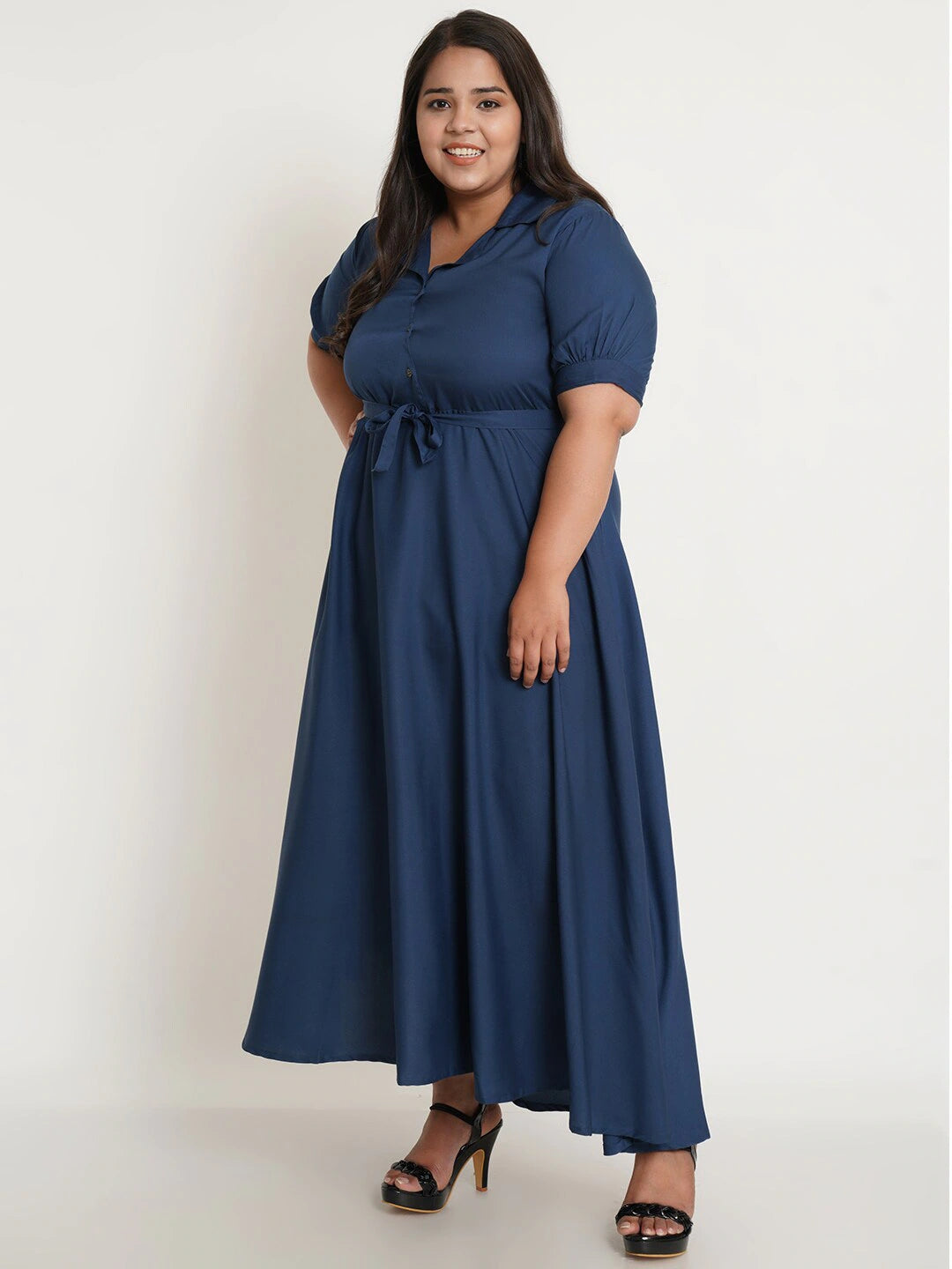 Women's Plus Size Navy Blue Crepe Maxi Dress