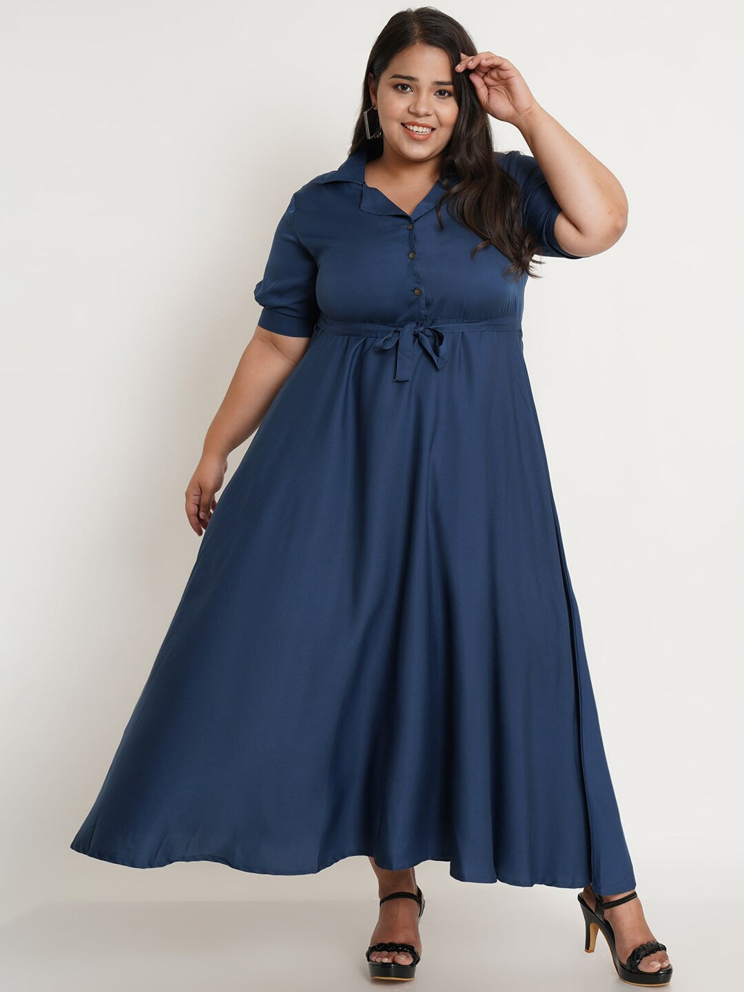 Women's Plus Size Navy Blue Crepe Maxi Dress