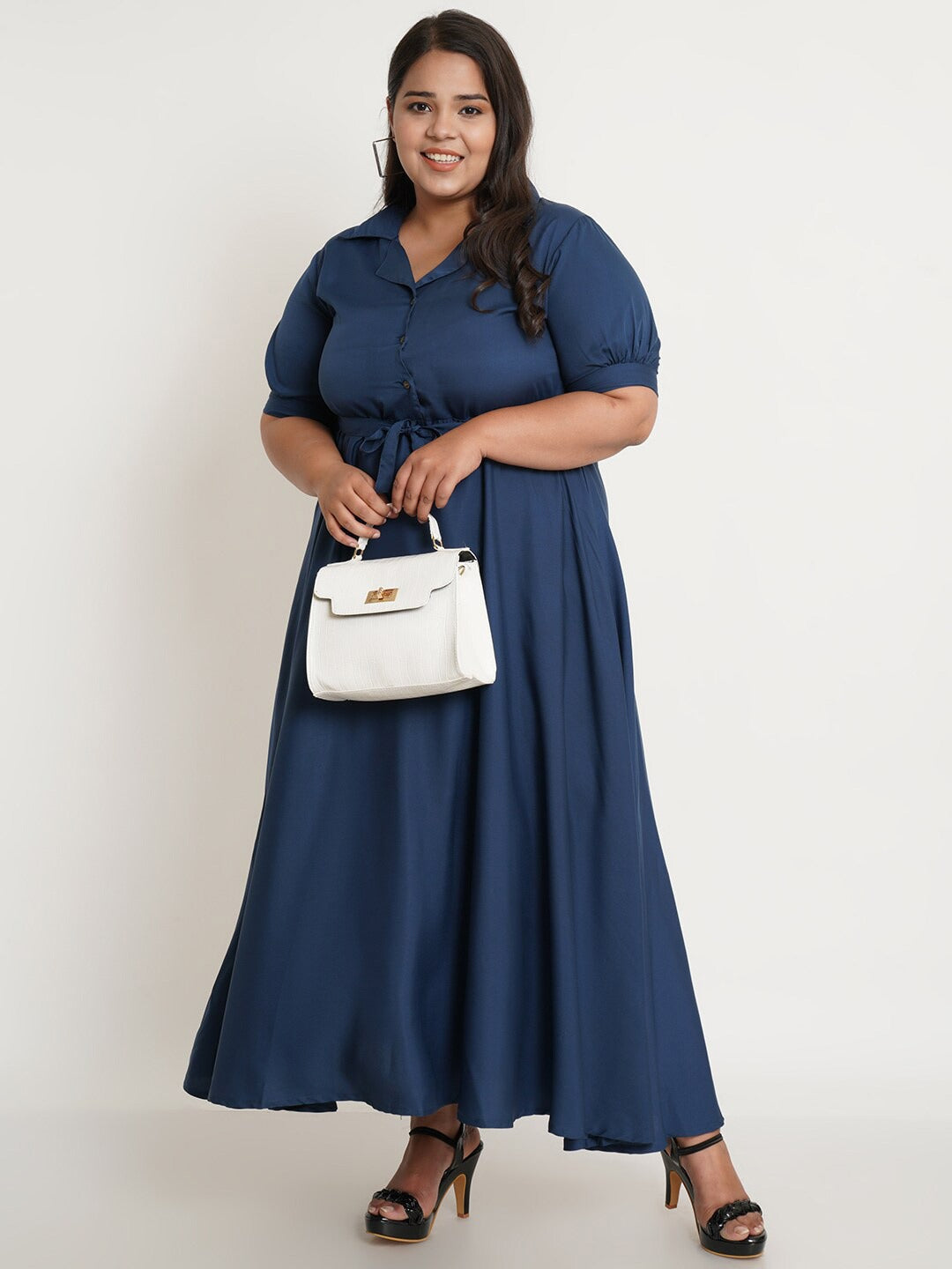 Women's Plus Size Navy Blue Crepe Maxi Dress