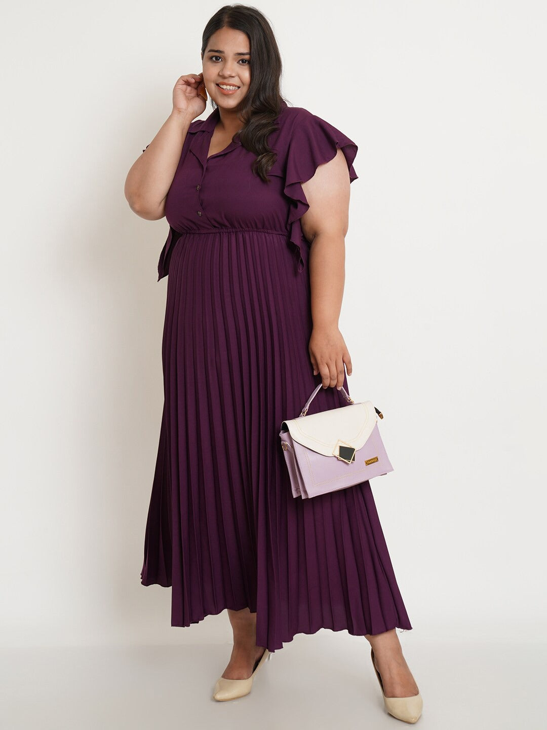 Women Plus Size Purple Crepe Maxi Maxi Dress