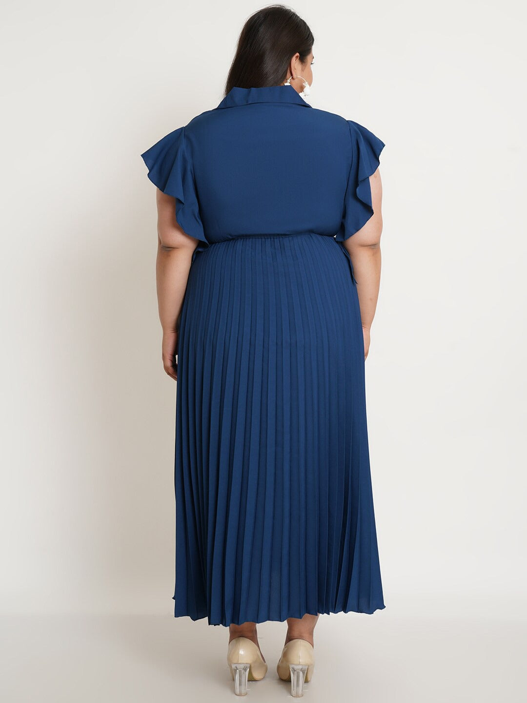 Women Plus Size Navy Blue Crepe Maxi Dress