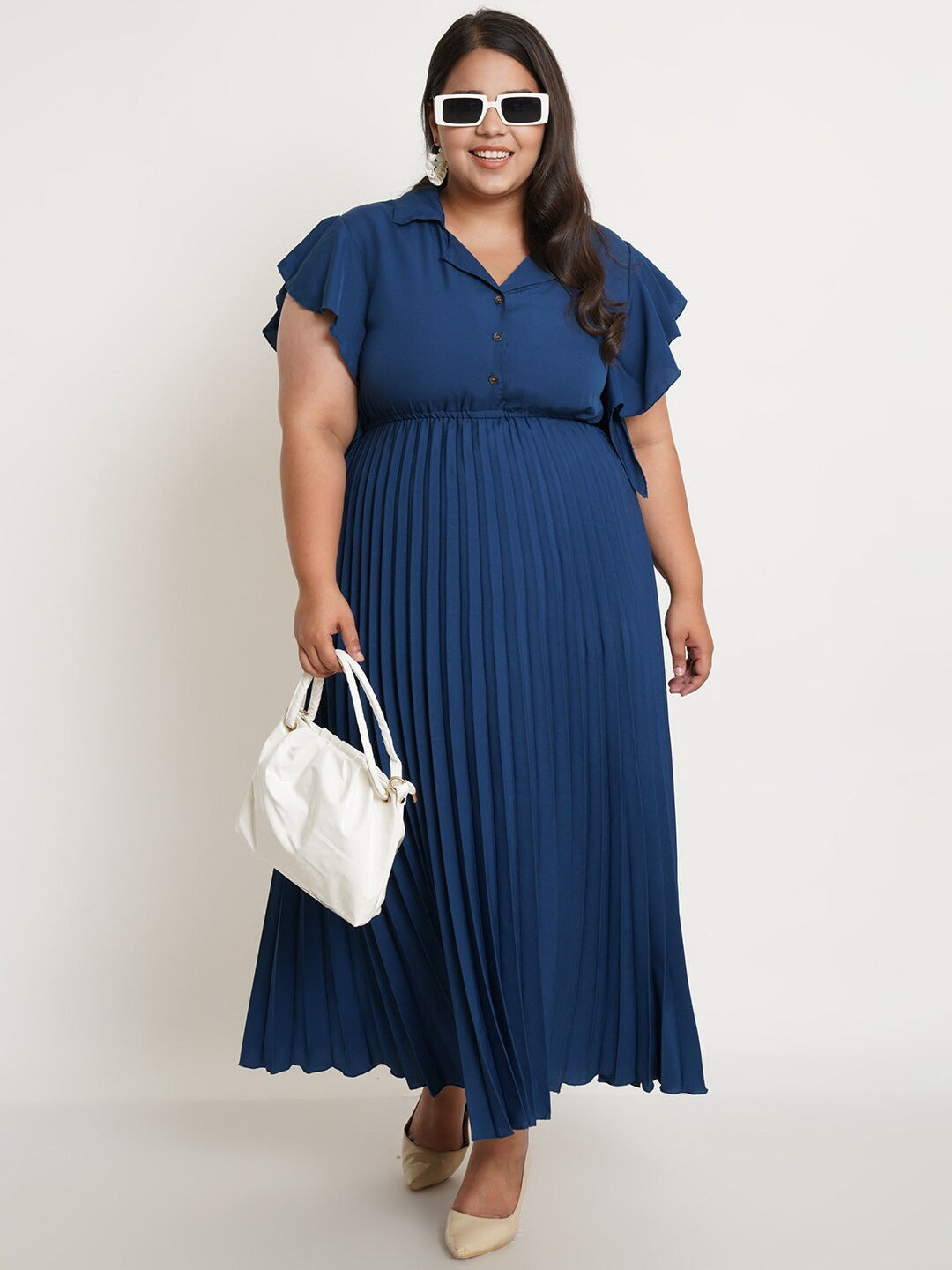 Women Plus Size Navy Blue Crepe Maxi Dress