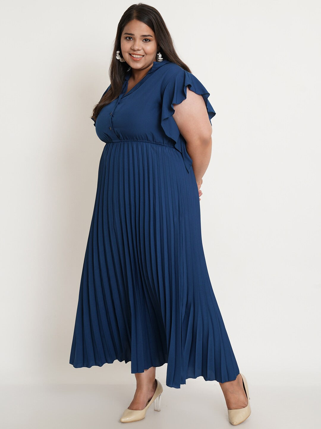 Women Plus Size Navy Blue Crepe Maxi Dress