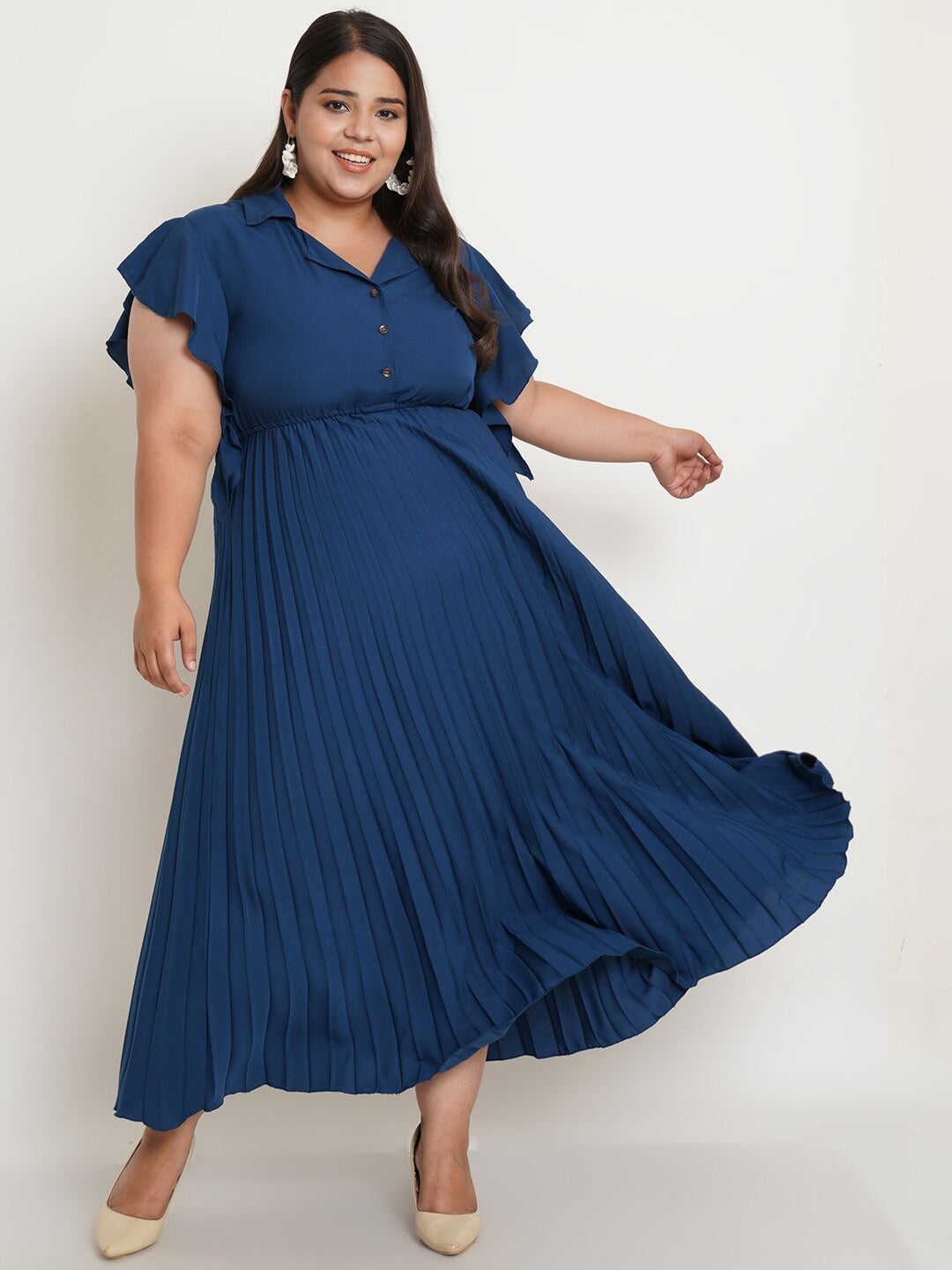 Women Plus Size Navy Blue Crepe Maxi Dress