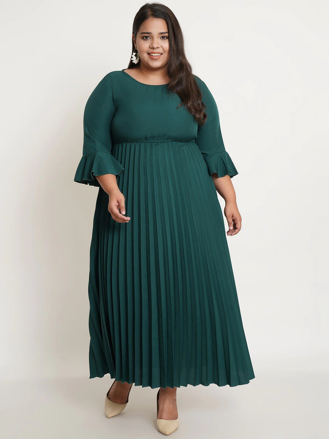Women's Plus Size Green Crepe Maxi Dress