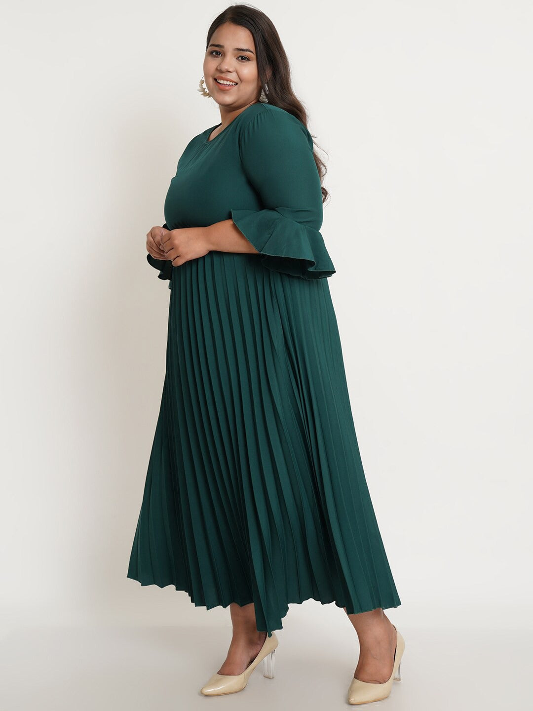 Women's Plus Size Green Crepe Maxi Dress
