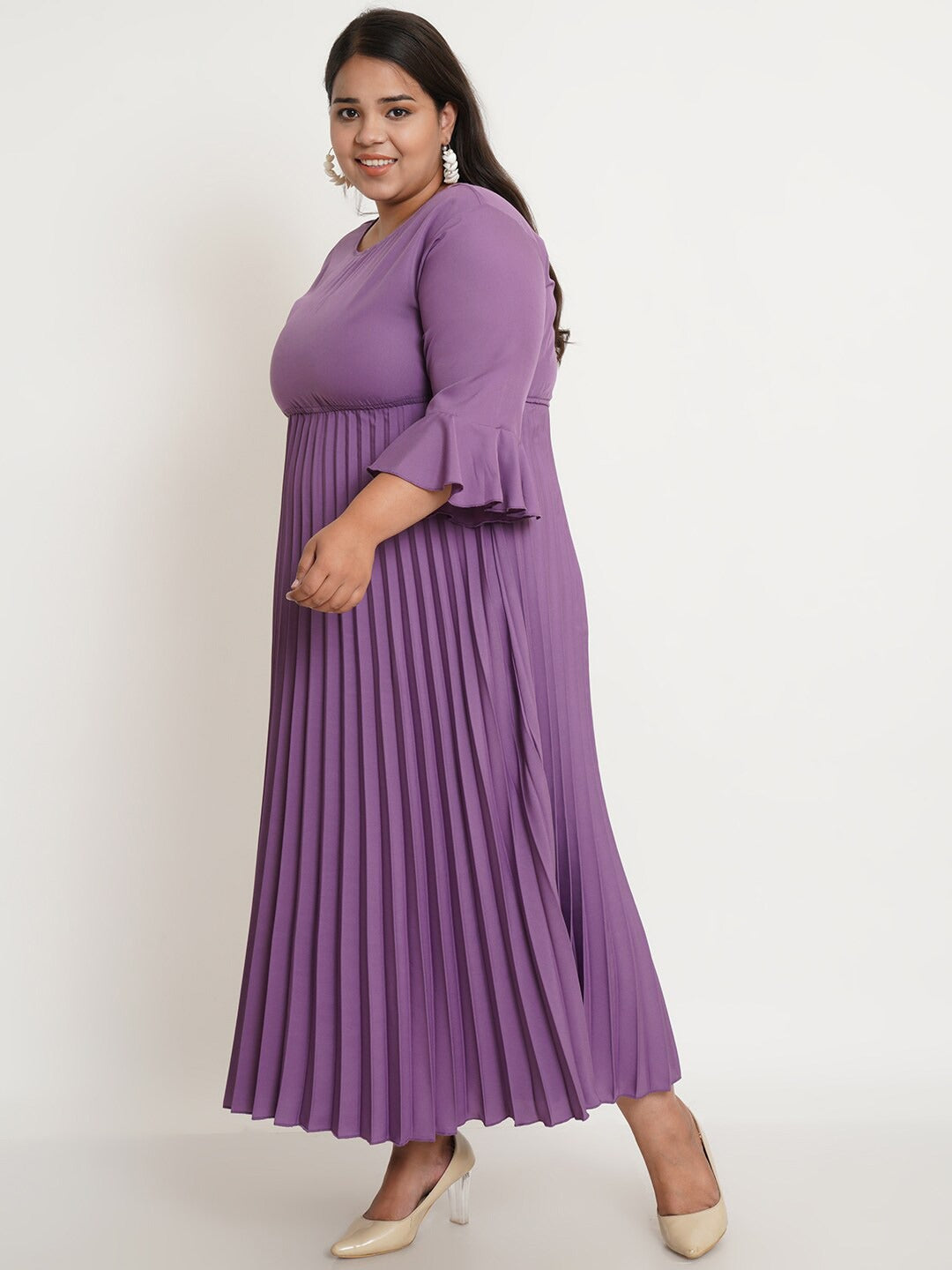 Women Plus size Purple Striped Crepe Maxi Dress