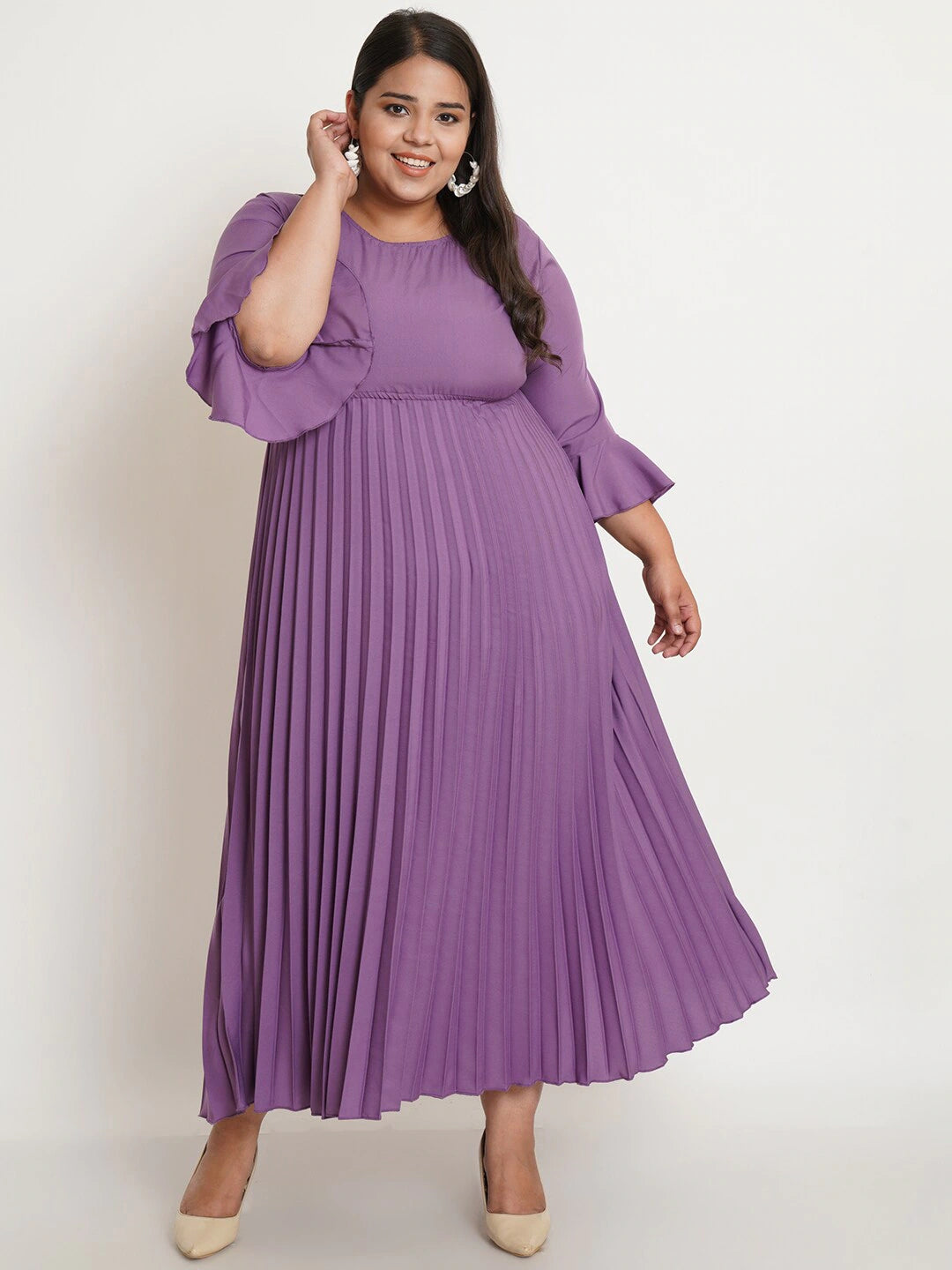 Women Plus size Purple Striped Crepe Maxi Dress