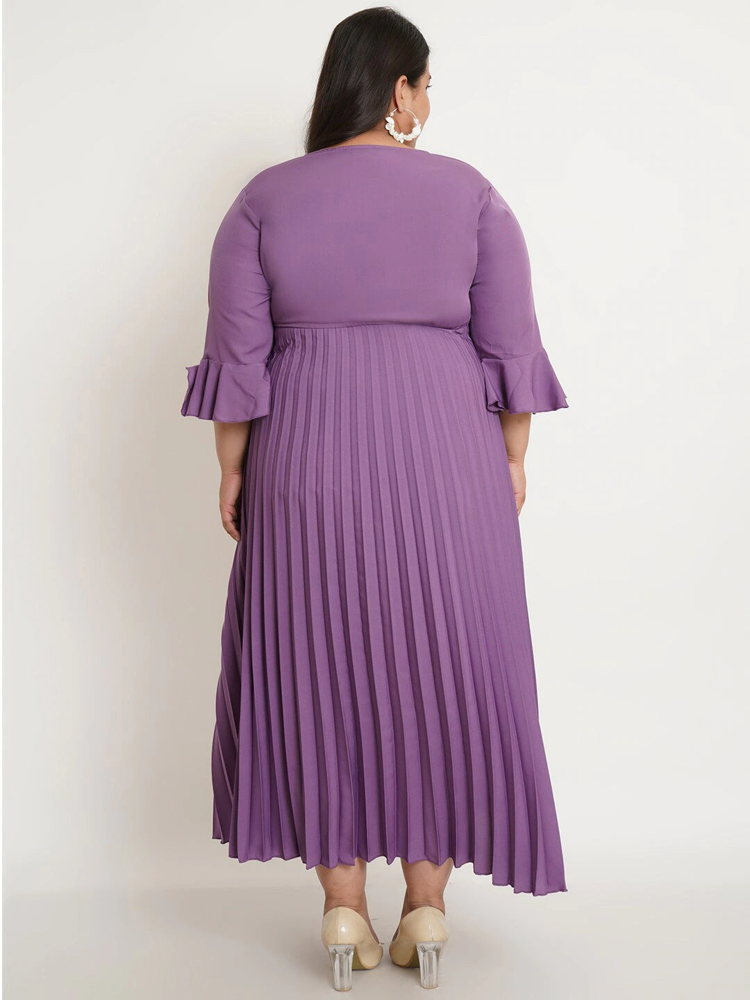 Women Plus size Purple Striped Crepe Maxi Dress