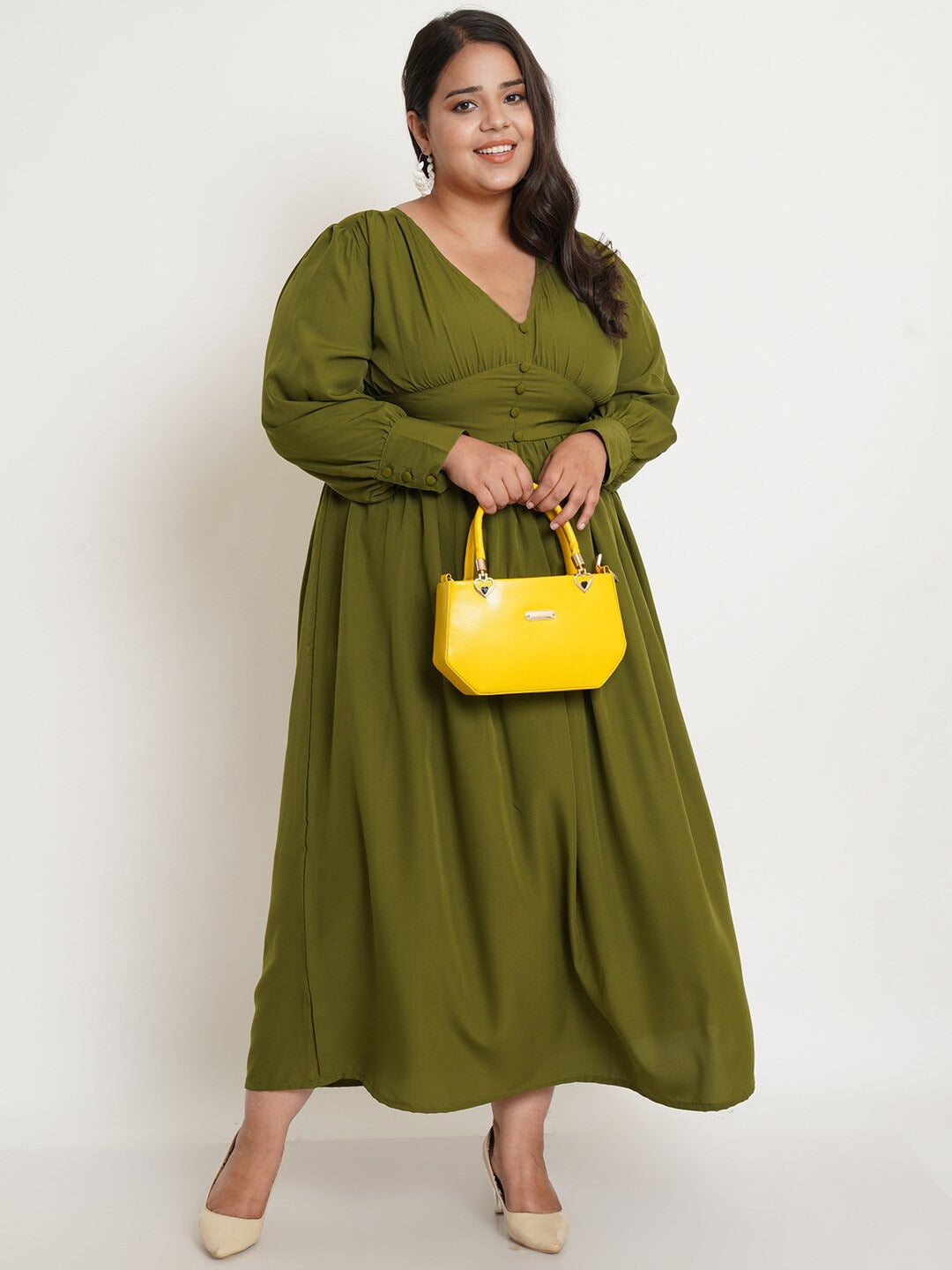 Women Plus Size Olive green Maxi Dress