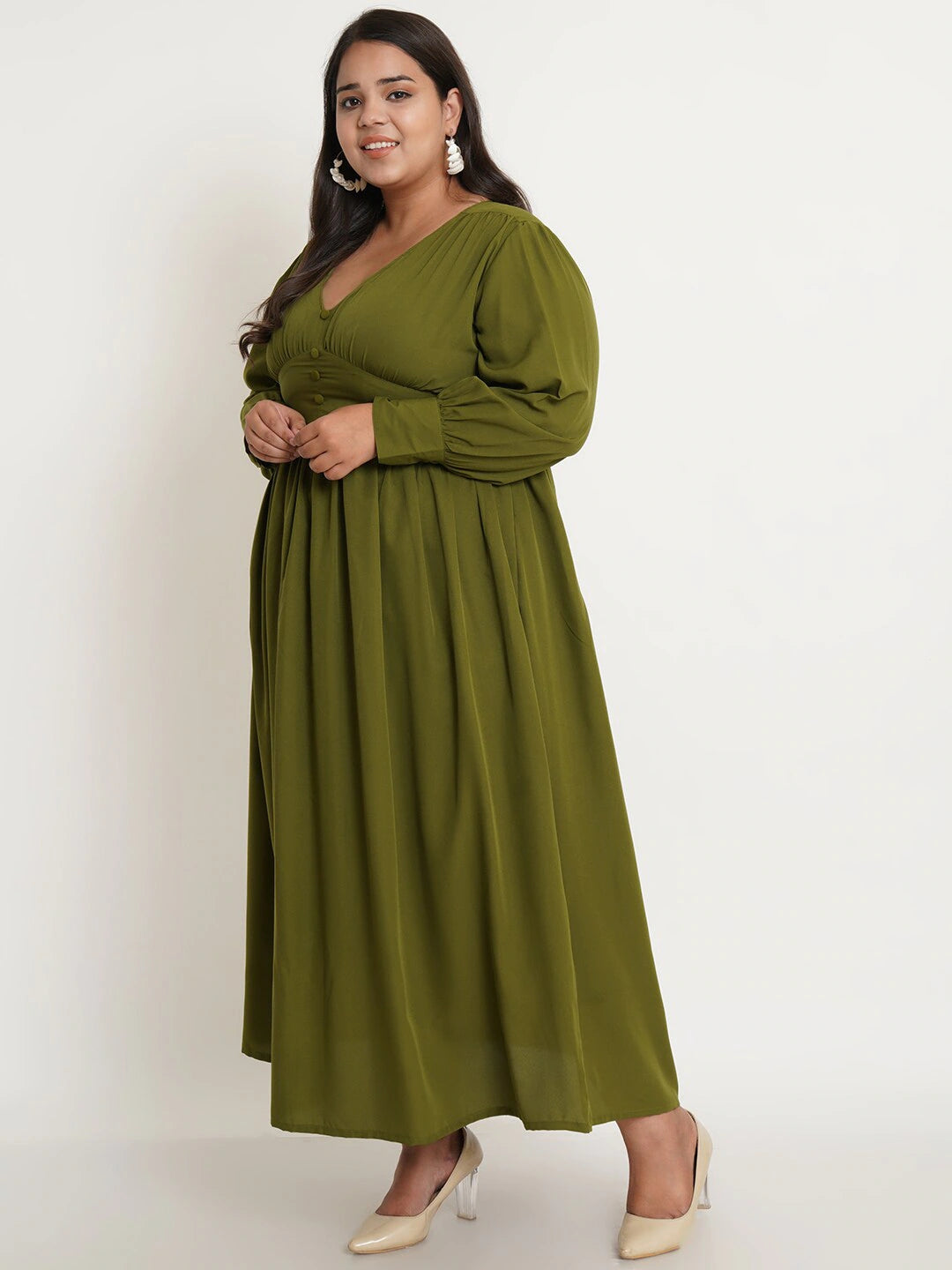 Women Plus Size Olive green Maxi Dress