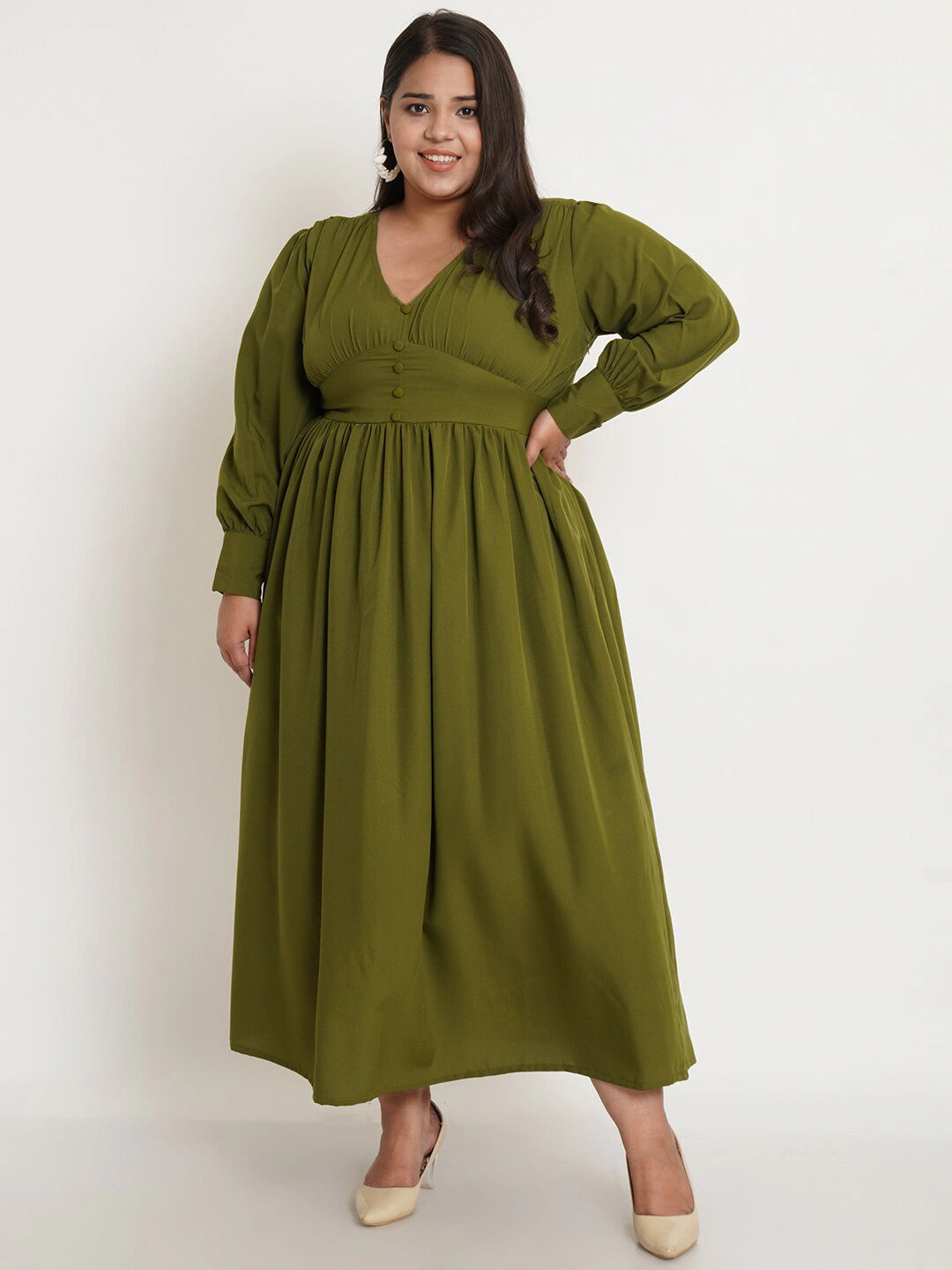 Women Plus Size Olive green Maxi Dress