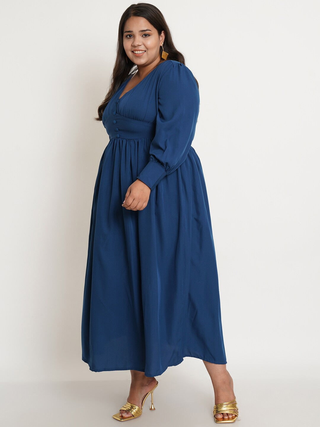 Women Plus Size Blue Maxi Dress