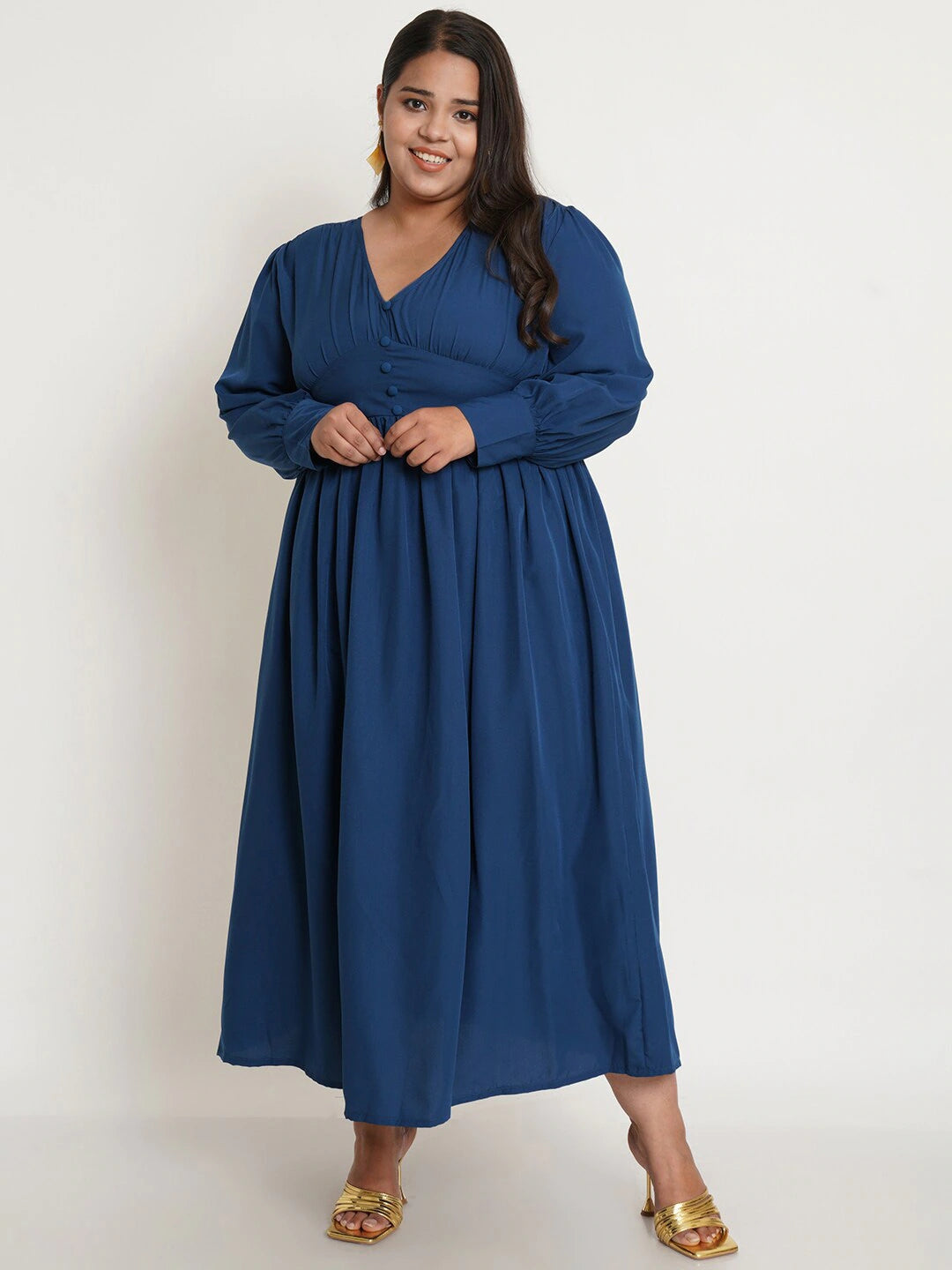 Women Plus Size Blue Maxi Dress