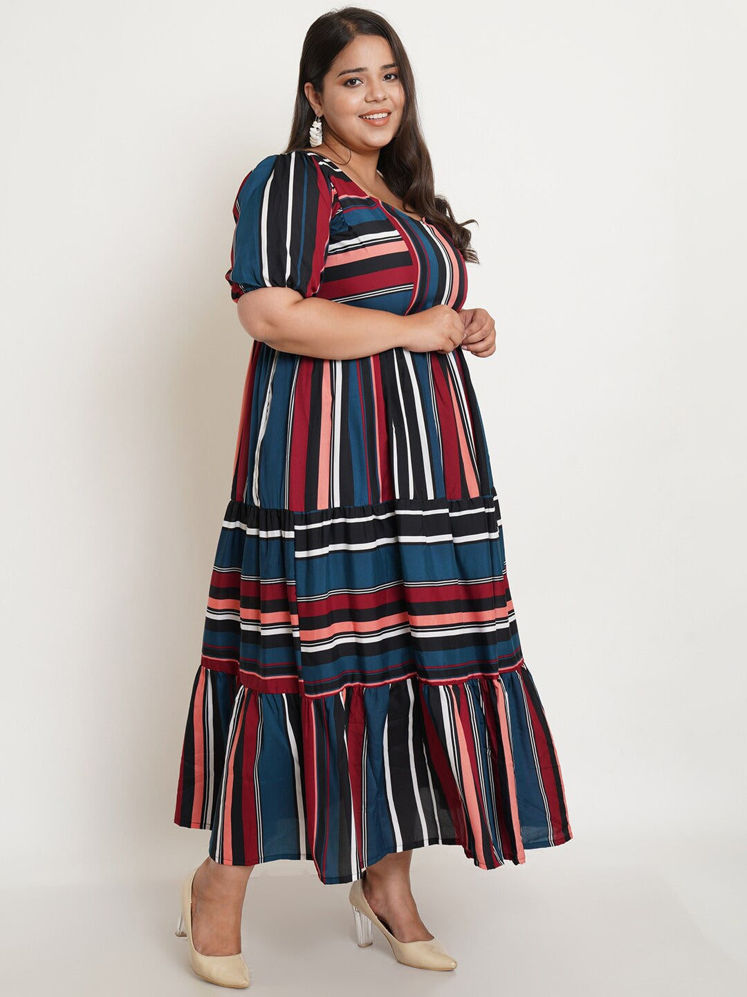 Women Plus Size Striped Maxi Dress